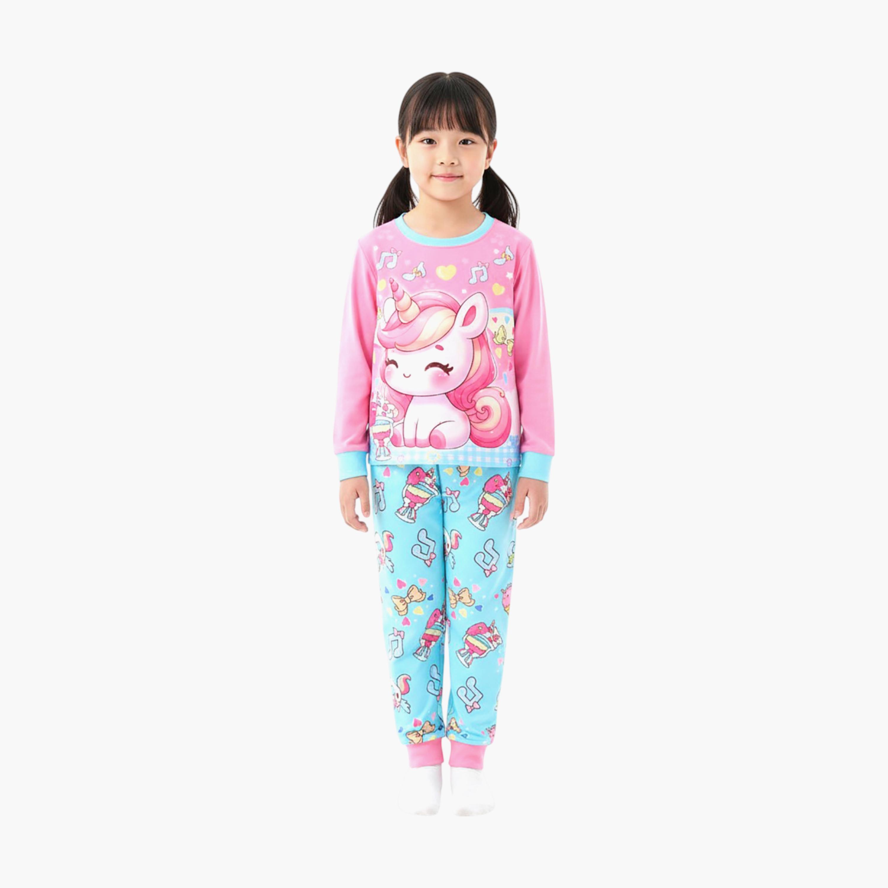 Babyqlo 2-Piece Unicorn Printed Glow in the Dark Pyjama Set-girls-clothing-setsandcoords-image-2