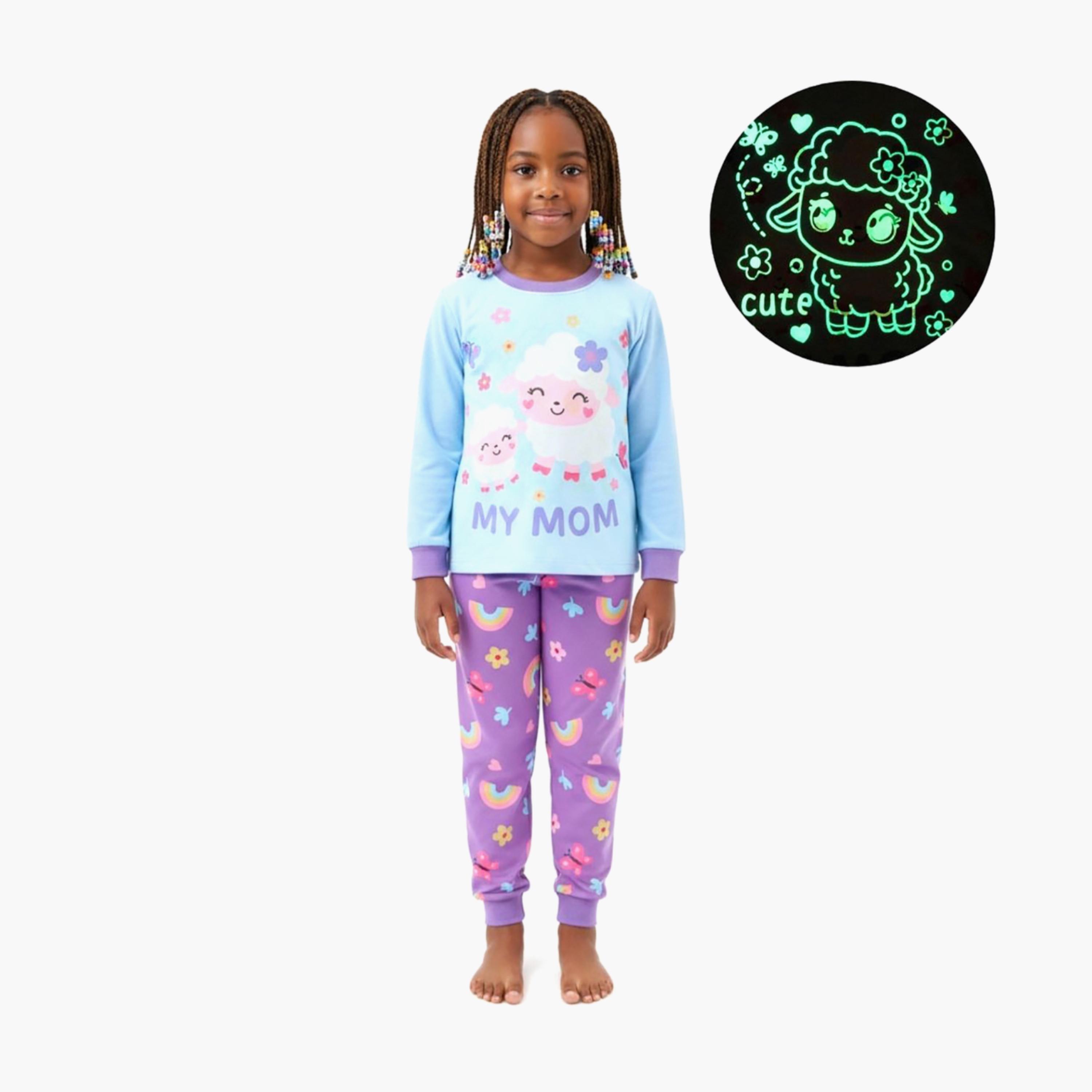 Babyqlo 2-Piece Sheep Printed Glow in the Dark Pyjama Set-girls-clothing-setsandcoords-image-1