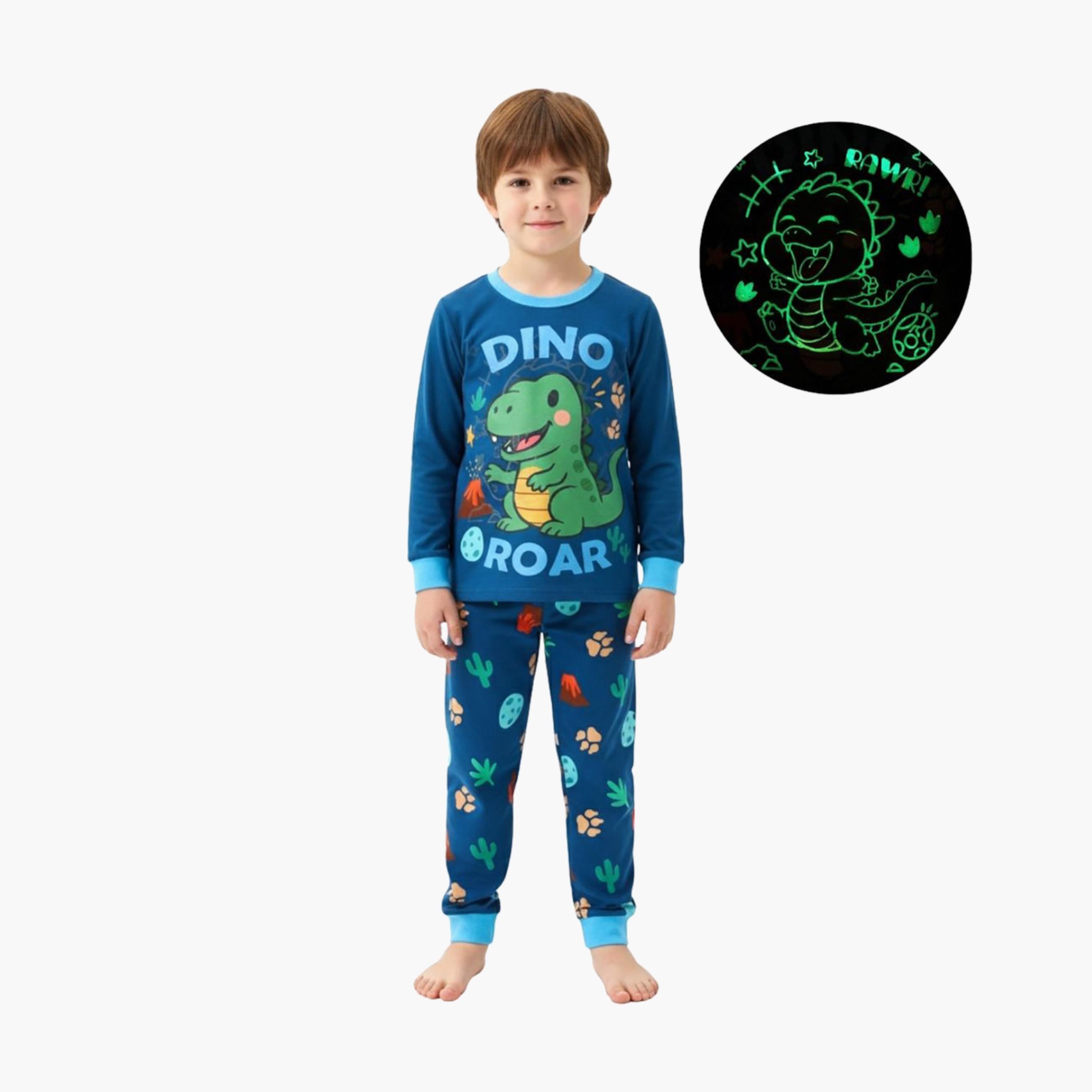 Babyqlo 2-Piece Dinosaur Printed Glow in the Dark Pyjama Set-boys-clothing-setsandcoords-image-1