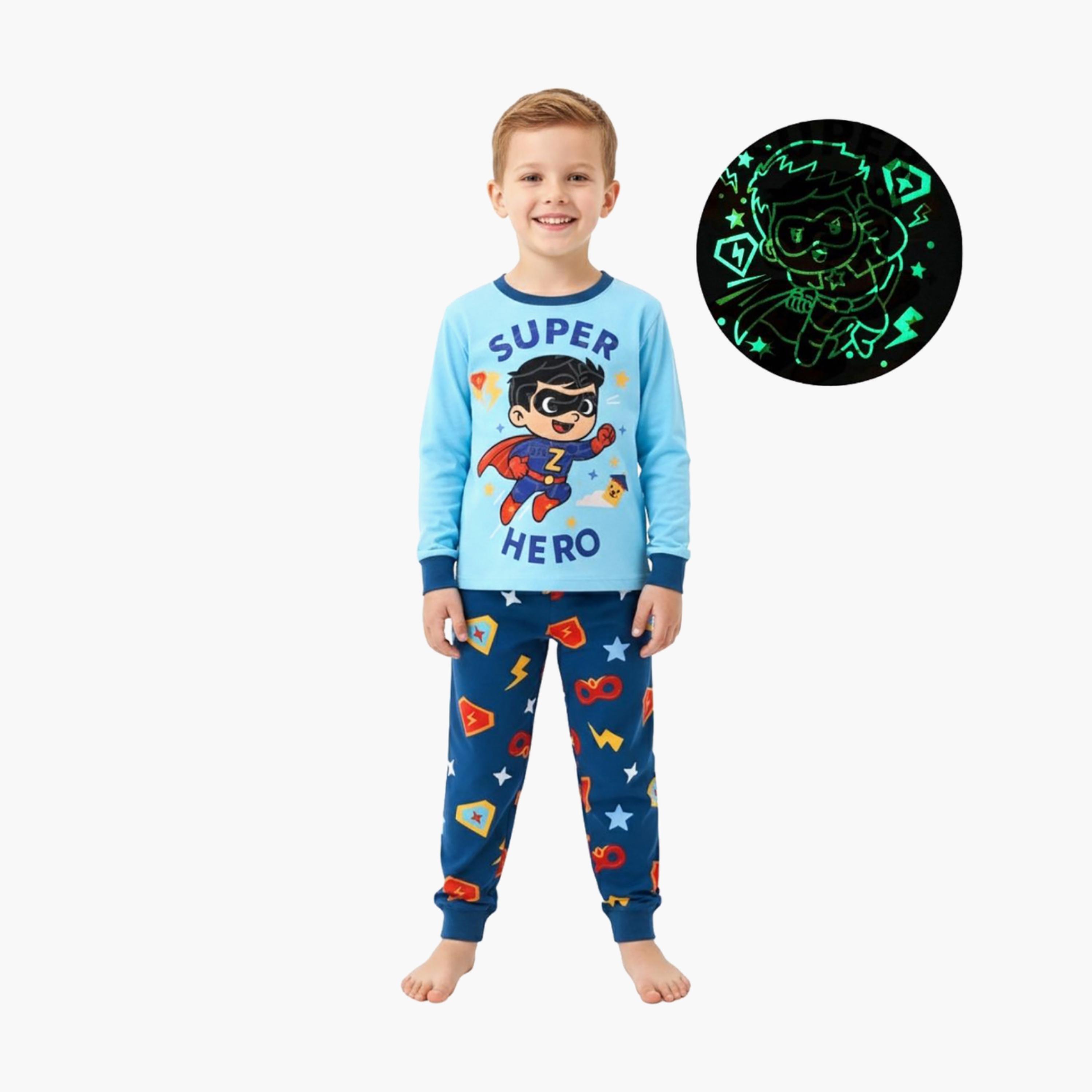 Babyqlo 2-Piece Superhero Printed Glow in the Dark Pyjama Set-boys-clothing-setsandcoords-image-1