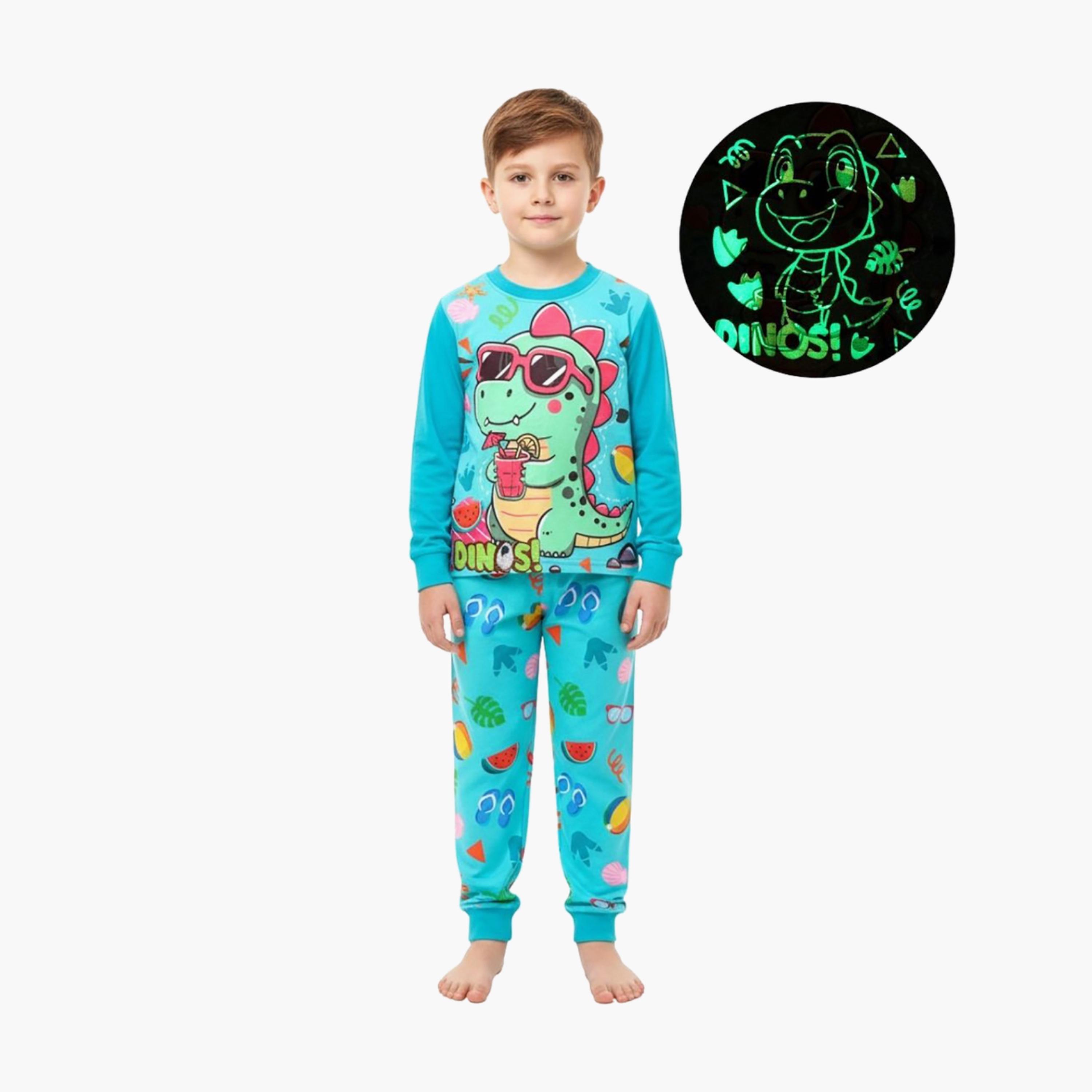 Babyqlo 2-Piece Dinosaur Printed Glow in the Dark Pyjama Set-boys-clothing-setsandcoords-image-1