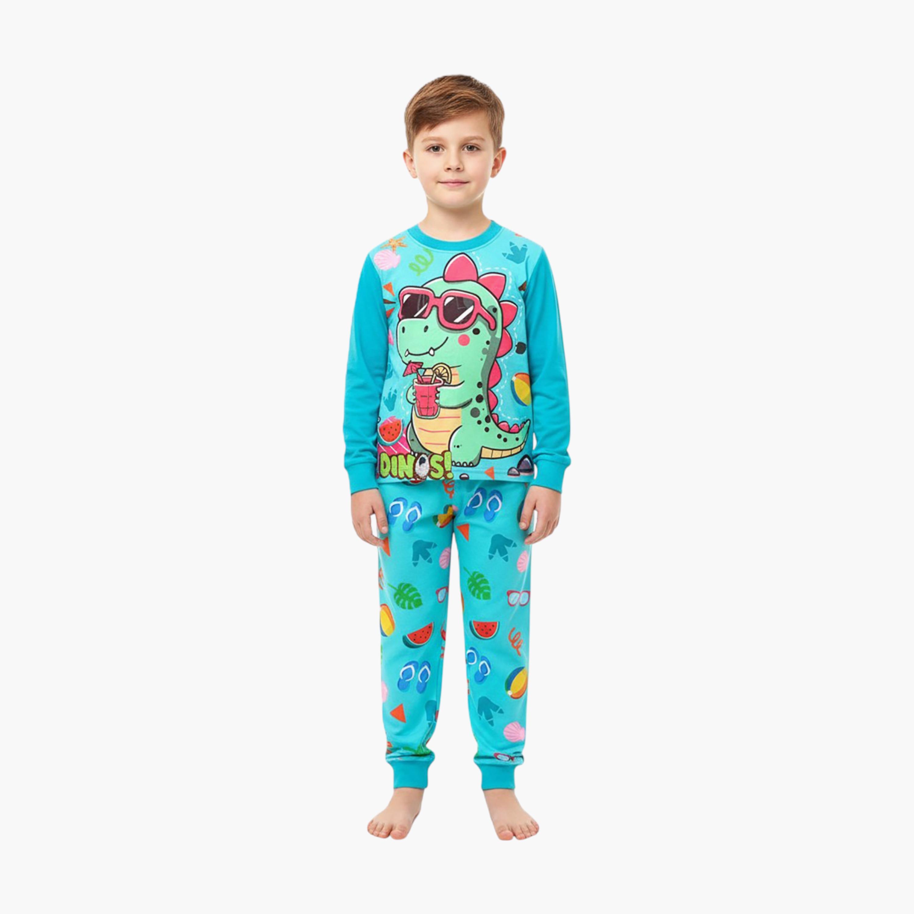 Babyqlo 2-Piece Dinosaur Printed Glow in the Dark Pyjama Set-boys-clothing-setsandcoords-image-2