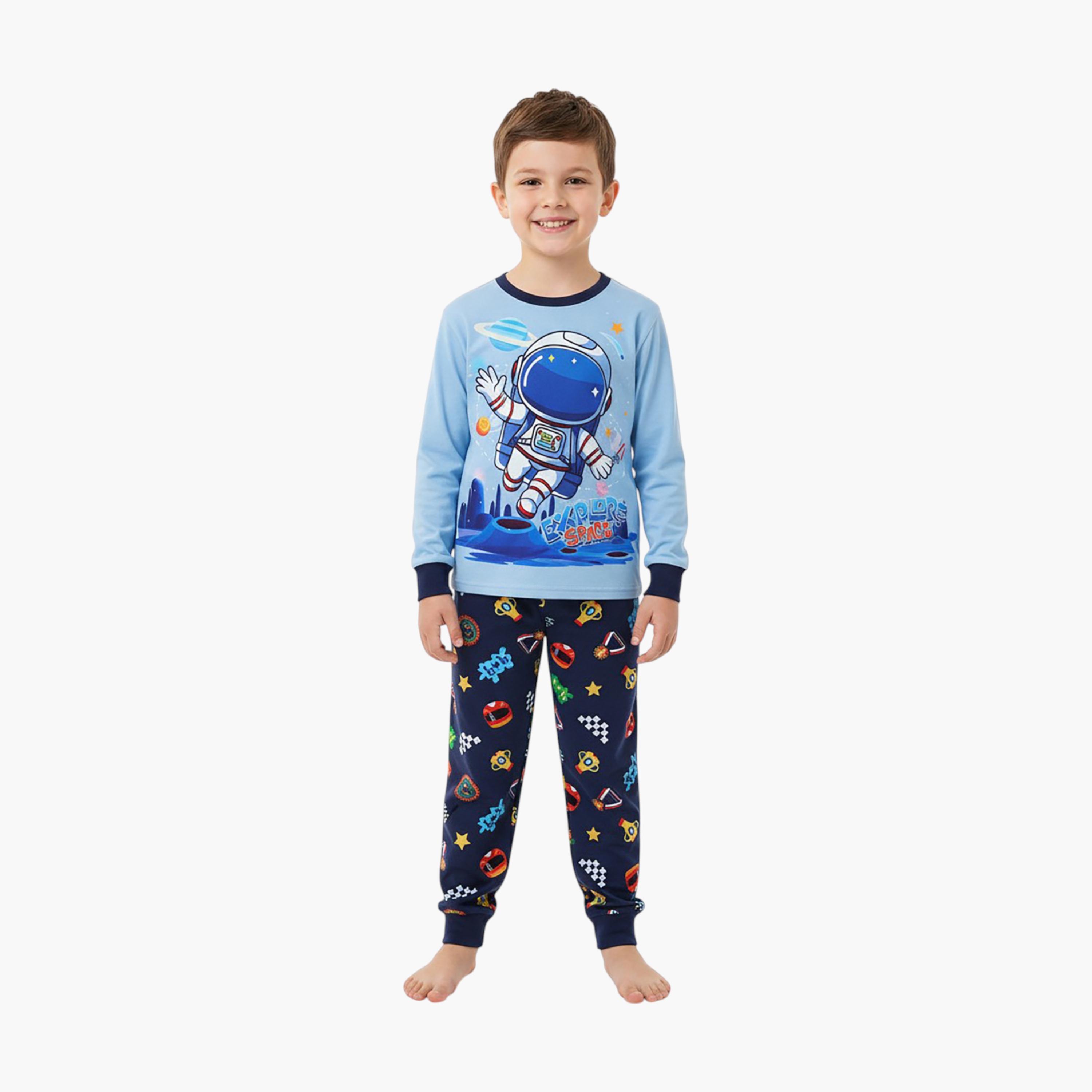 طقم بيجاما من قطعتين مطبوع عليه رائد فضاء، متوهج في الظلام من بيبيكلو-boys-clothing-setsandcoords-image-2