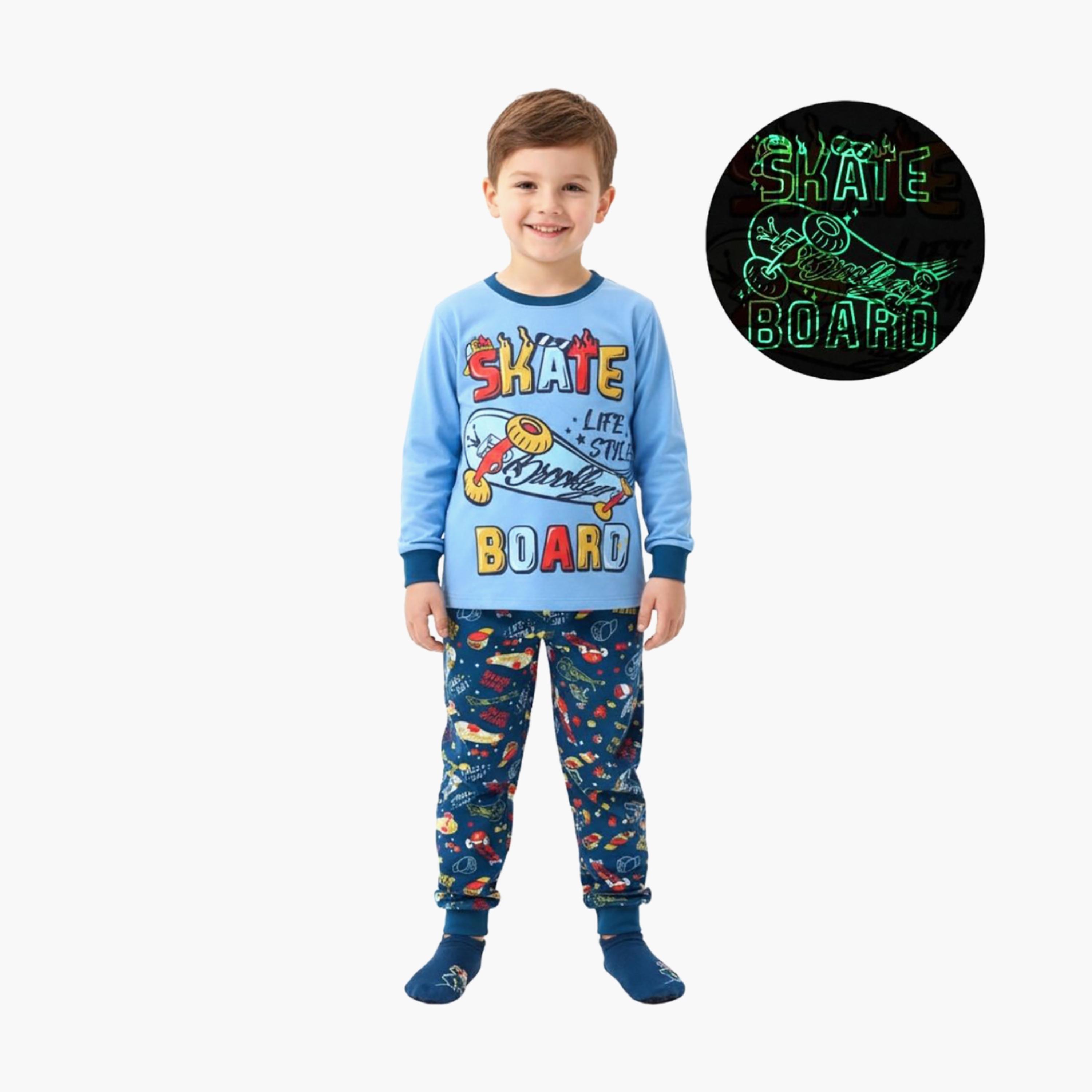 Babyqlo 2-Piece Skateboard Printed Glow in the Dark Pyjama Set-boys-clothing-setsandcoords-image-1