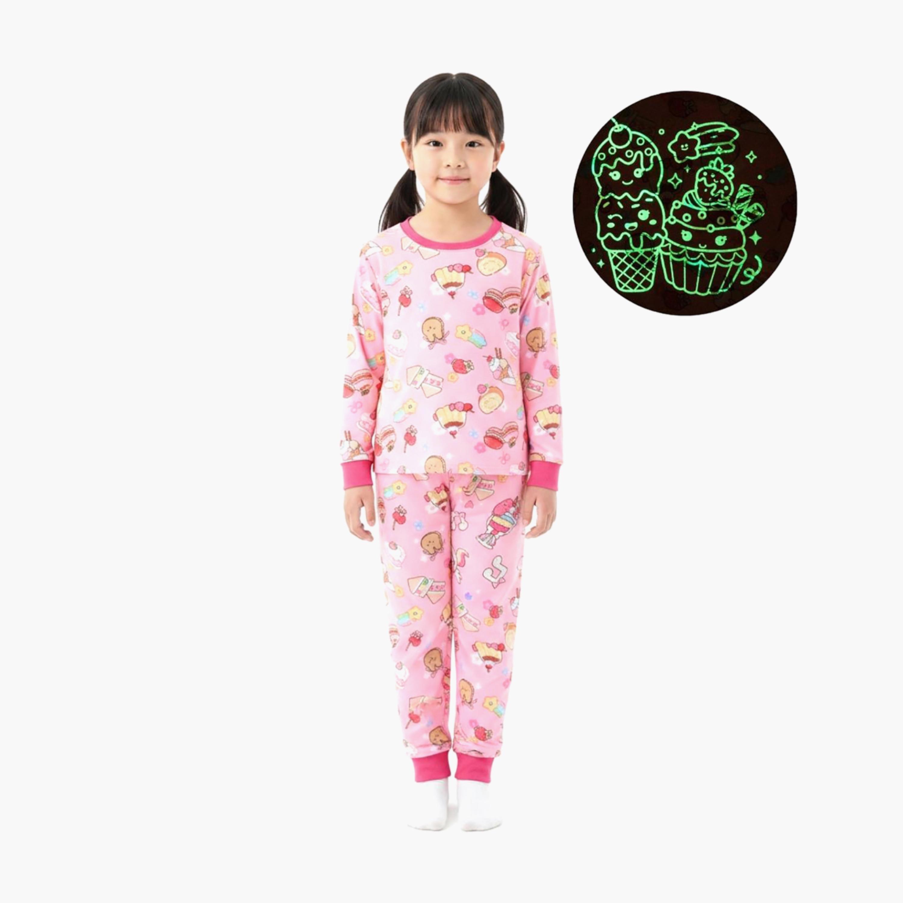 Babyqlo 2-Piece Sweet Treats Printed Glow in the Dark Pyjama Set-girls-clothing-setsandcoords-image-1