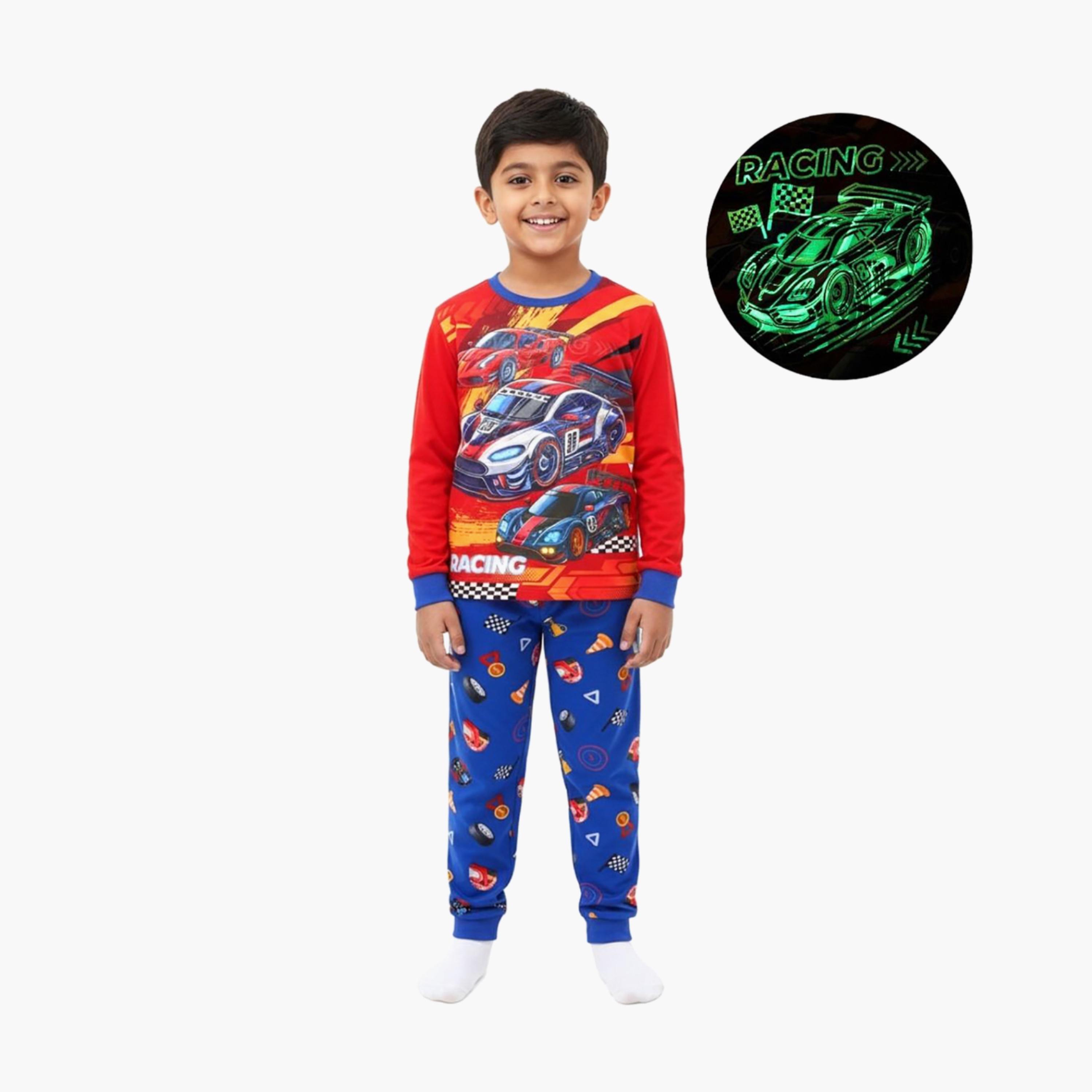 Babyqlo 2-Piece Racing Cars Printed Glow in the Dark Pyjama Set-boys-clothing-setsandcoords-image-1
