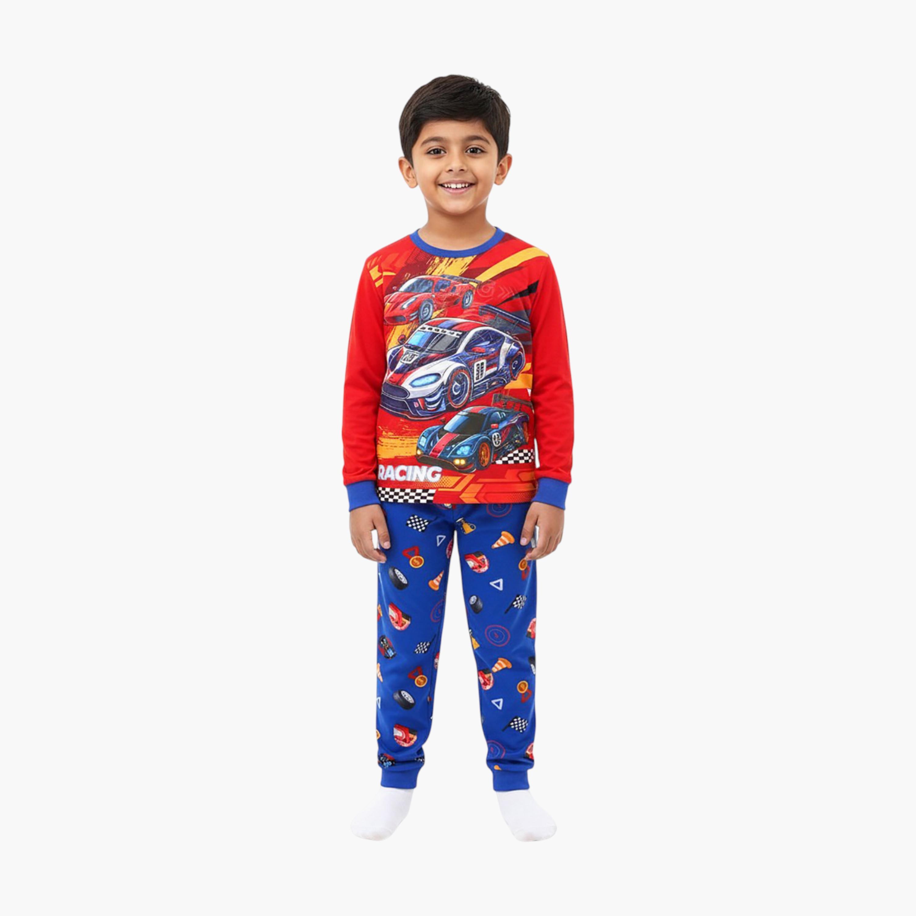 Babyqlo 2-Piece Racing Cars Printed Glow in the Dark Pyjama Set-boys-clothing-setsandcoords-image-2