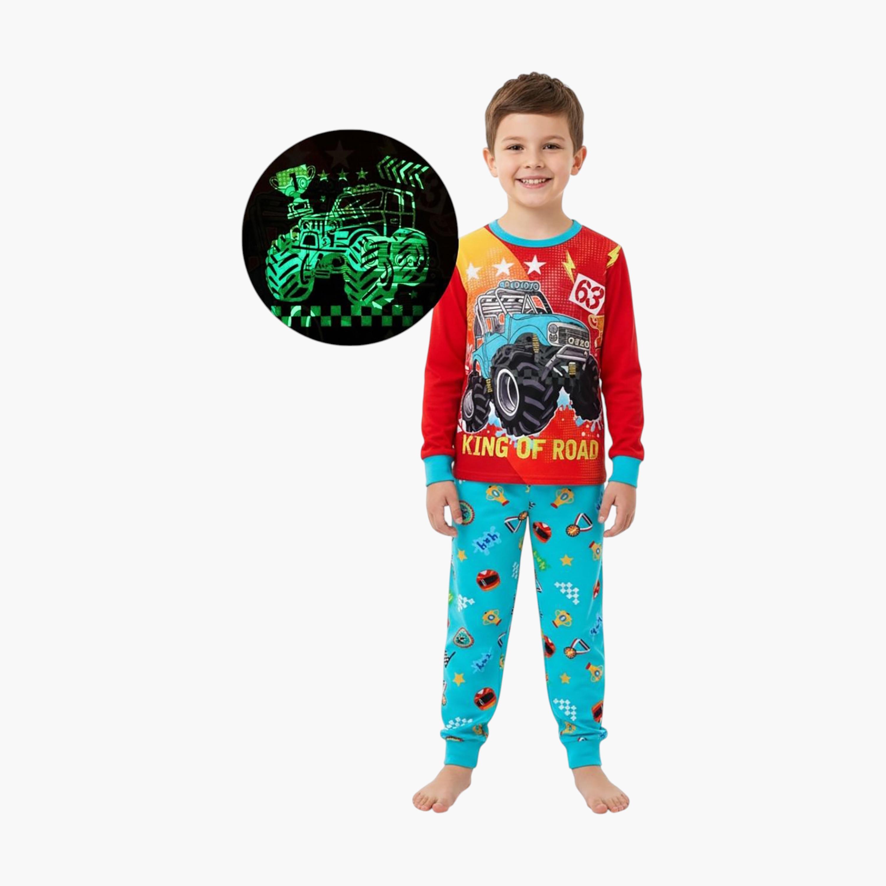 Babyqlo 2-Piece Monster Truck Printed Glow in the Dark Pyjama Set-boys-clothing-setsandcoords-image-1