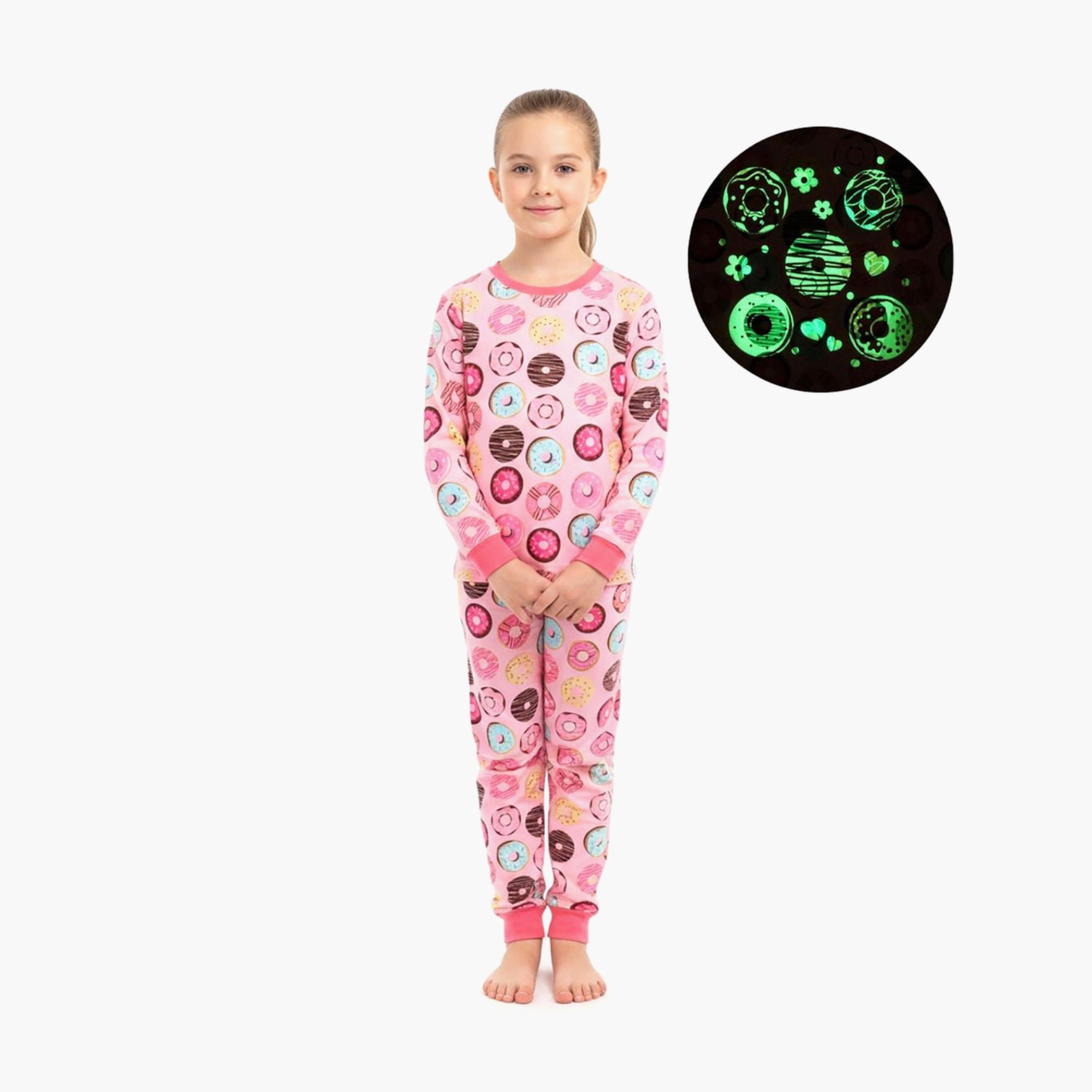 Babyqlo 2-Piece Donut Printed Glow in the Dark Pyjama Set-girls-clothing-setsandcoords-image-1
