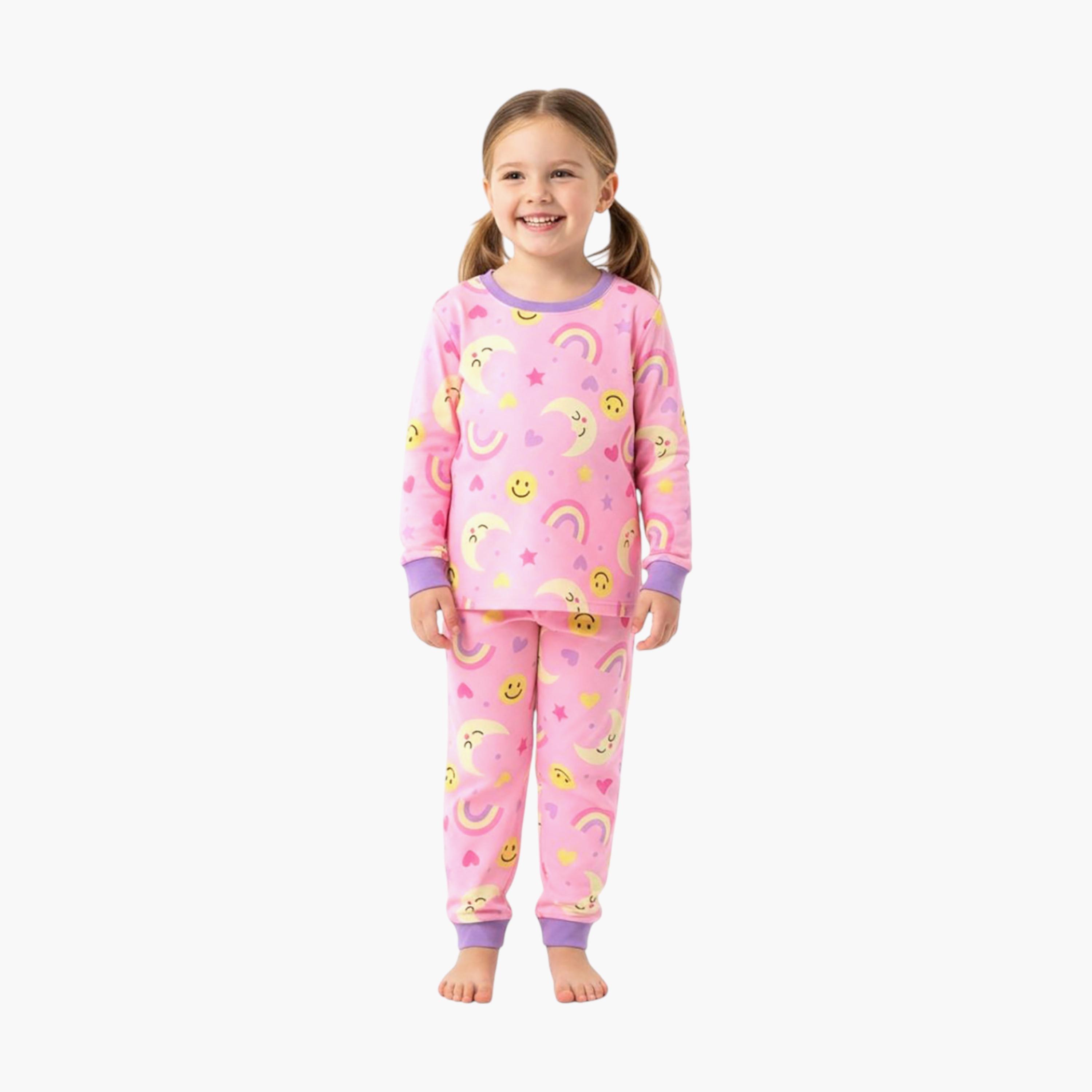 Babyqlo 2-Piece Rainbow and Moon Printed Glow in the Dark Pyjama Set-girls-clothing-setsandcoords-image-1