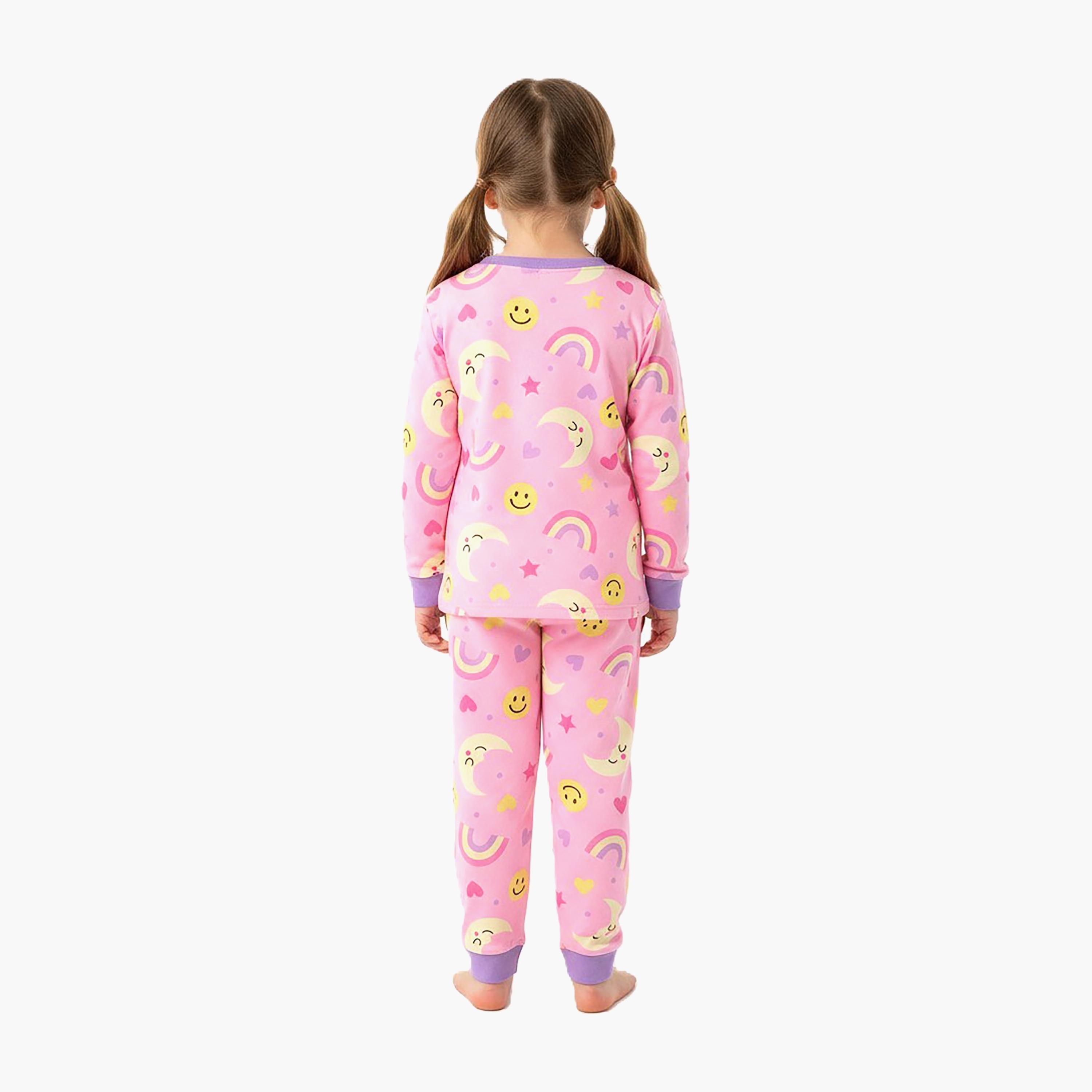 Babyqlo 2-Piece Rainbow and Moon Printed Glow in the Dark Pyjama Set-girls-clothing-setsandcoords-image-3