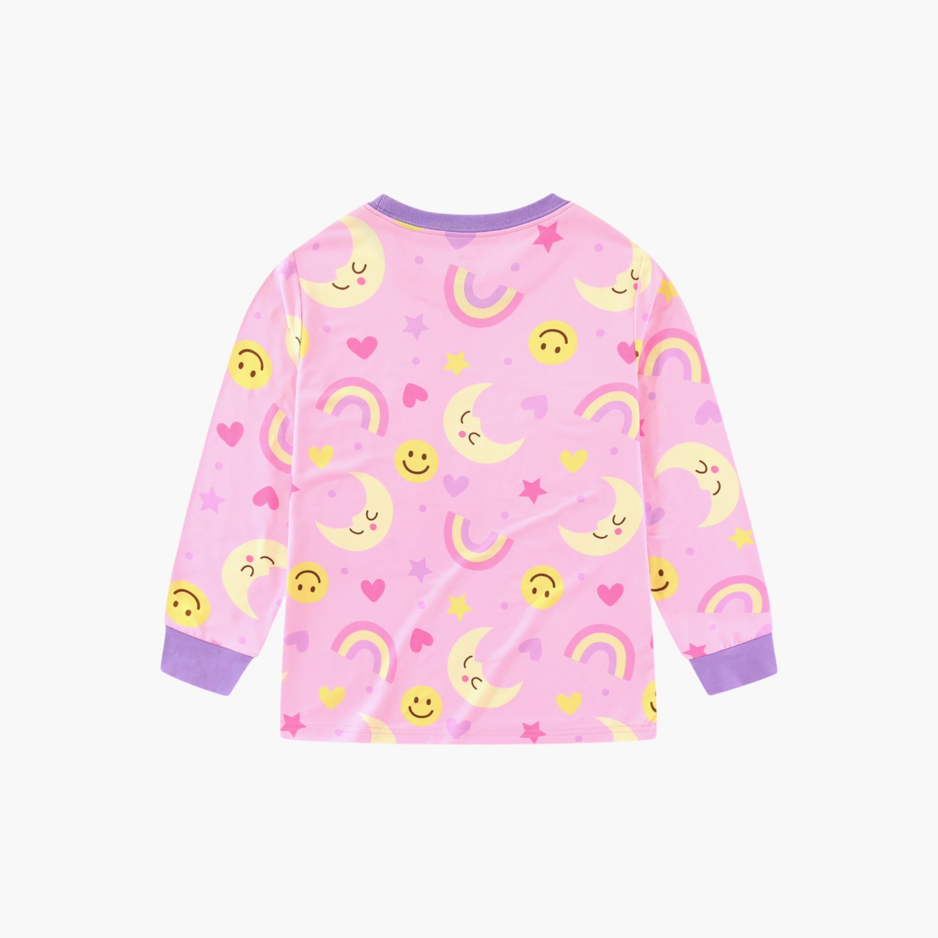 Babyqlo 2-Piece Rainbow and Moon Printed Glow in the Dark Pyjama Set-girls-clothing-setsandcoords-image-5