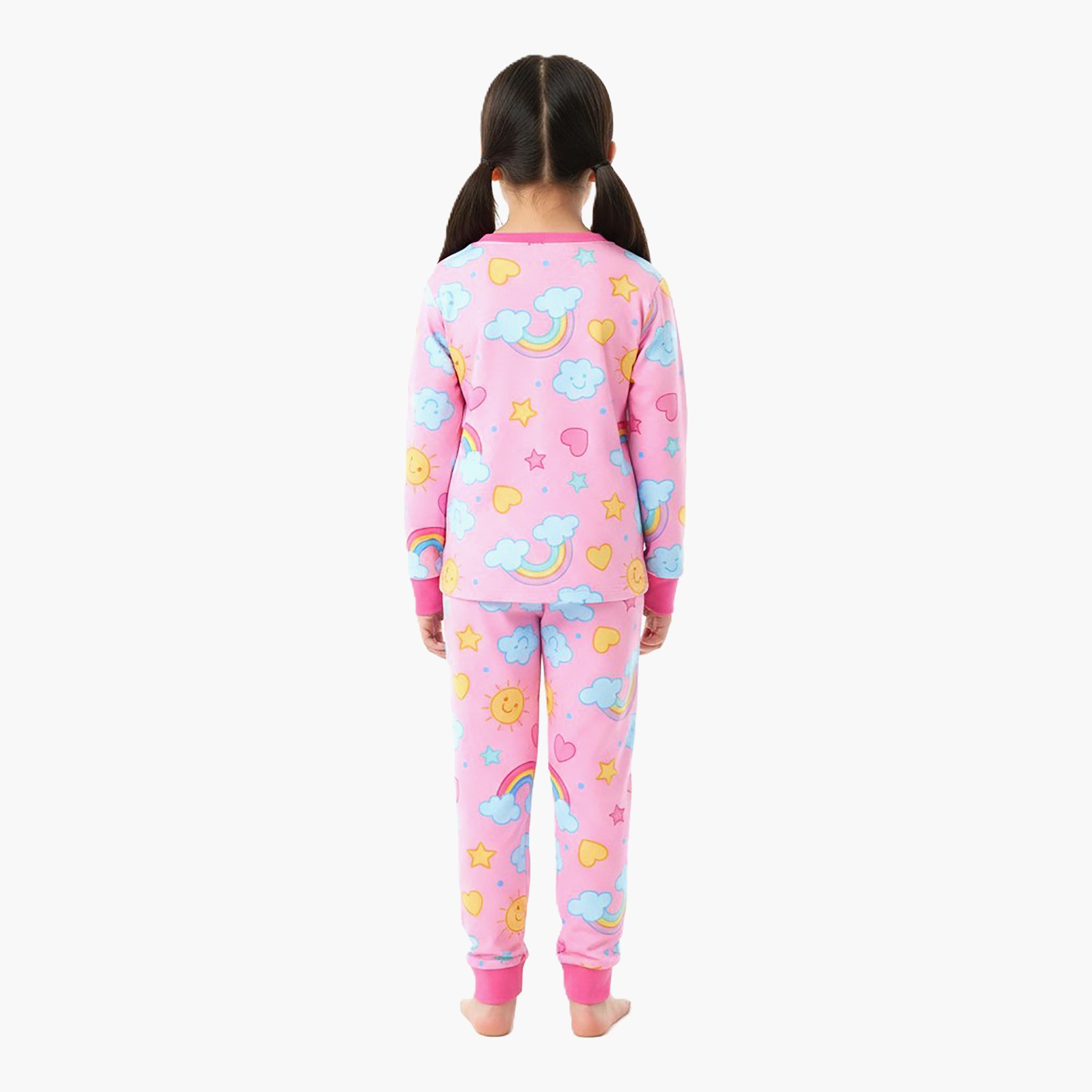 Babyqlo 2-Piece Rainbow and Clouds Printed Glow in the Dark Pyjama Set-girls-clothing-setsandcoords-image-3