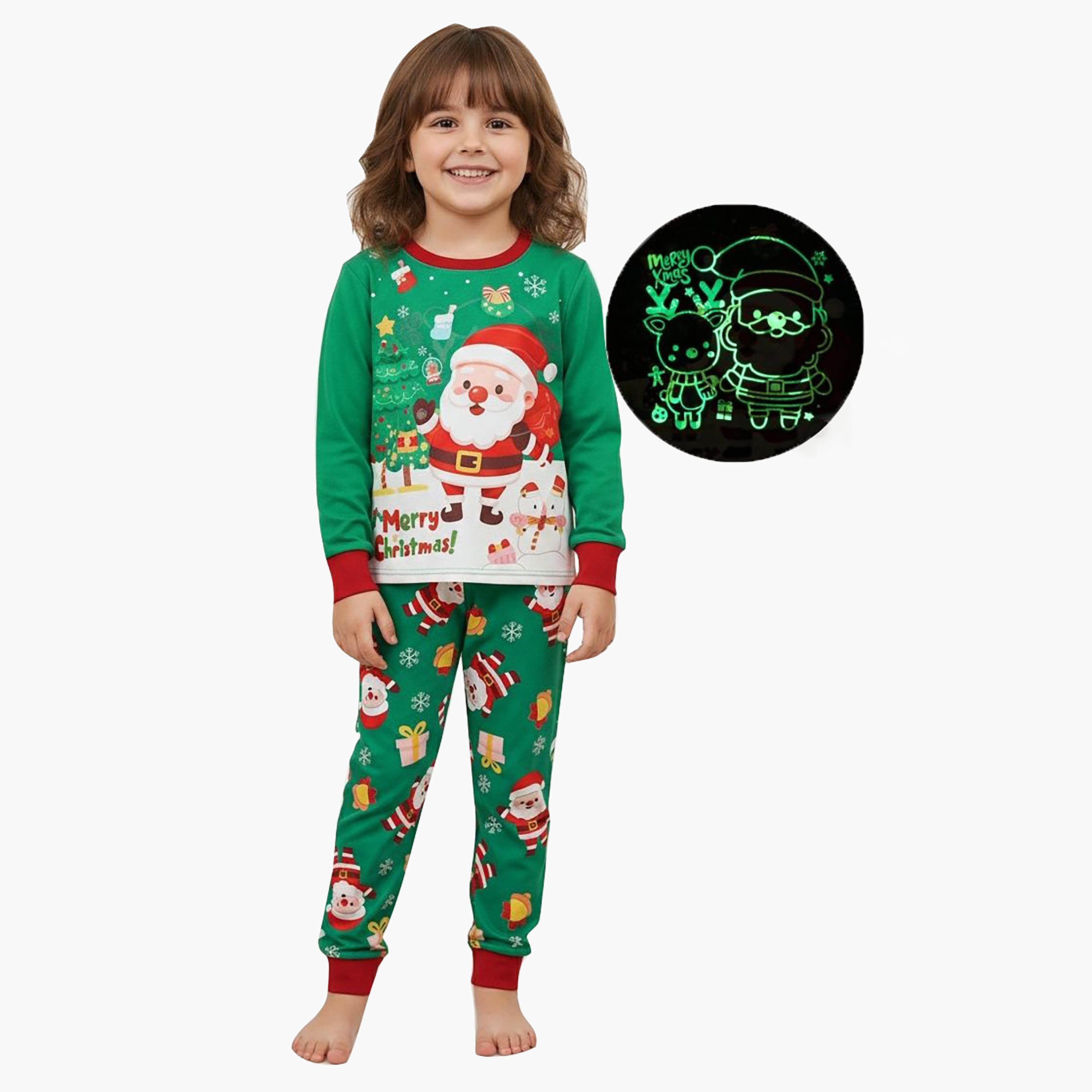 Babyqlo Santa Glow Christmas Printed T-Shirt & Pyjamas Set-baby-girls-clothing-nightwear-pyjamasets-image-1