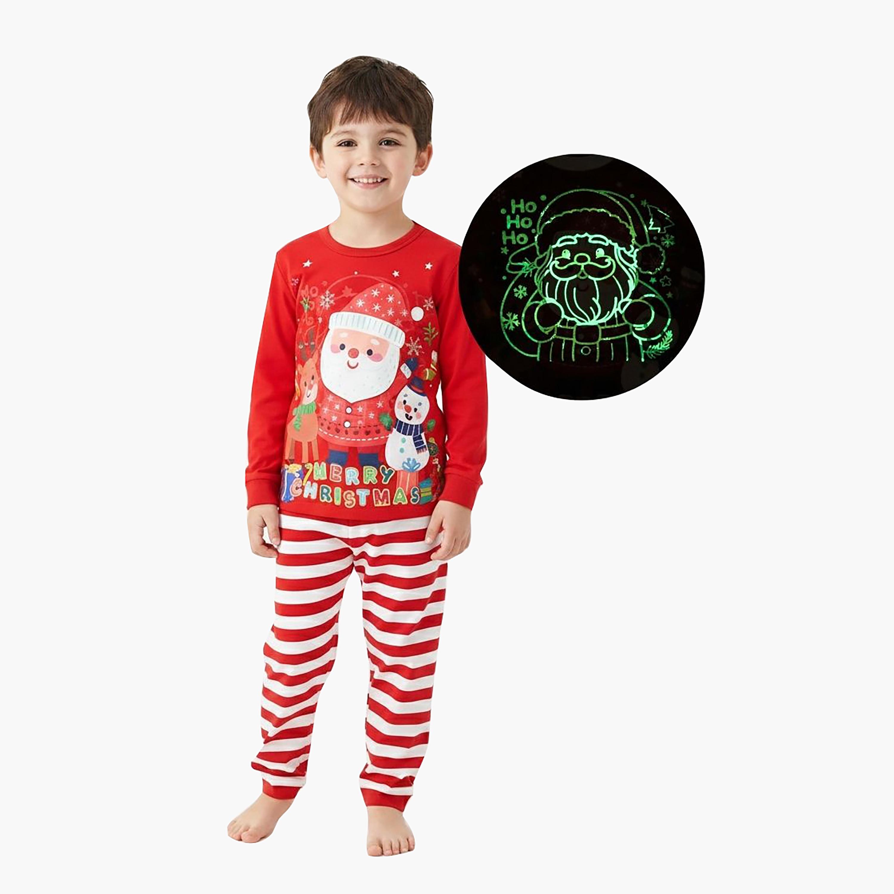 طقم تيشيرت وبيجامة سانتا مخططة المضيئة من بيبيكلو-baby-boys-clothing-nightwear-pyjamasets-image-1