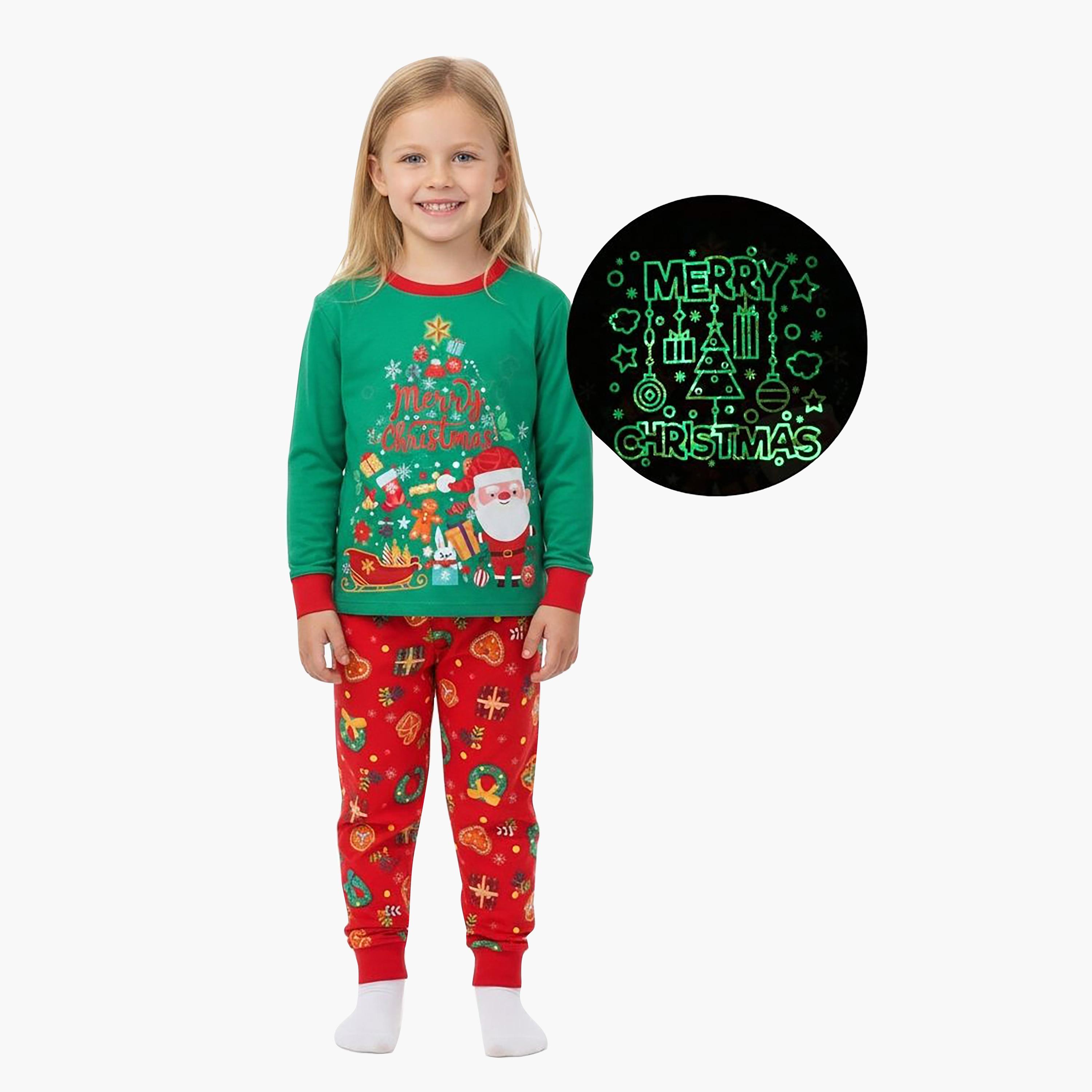 طقم تيشيرت وبيجامة سانتا سليه المتوهجة لعيد الميلاد من بيبيكلو-baby-boys-clothing-nightwear-pyjamasets-image-1