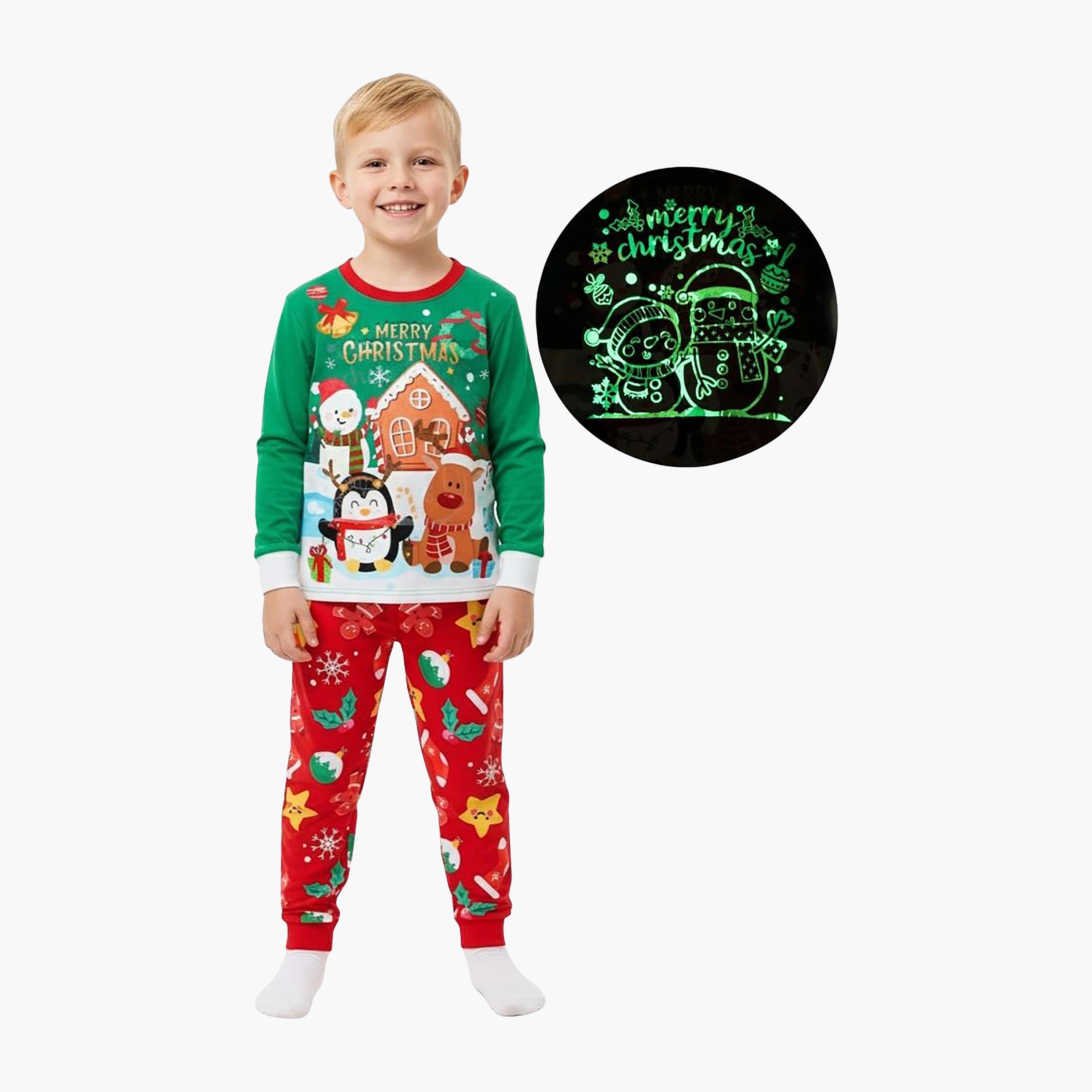 Babyqlo Penguin Reindeer Glow Christmas T-Shirt & Pyjamas Set-baby-girls-clothing-nightwear-pyjamasets-image-1