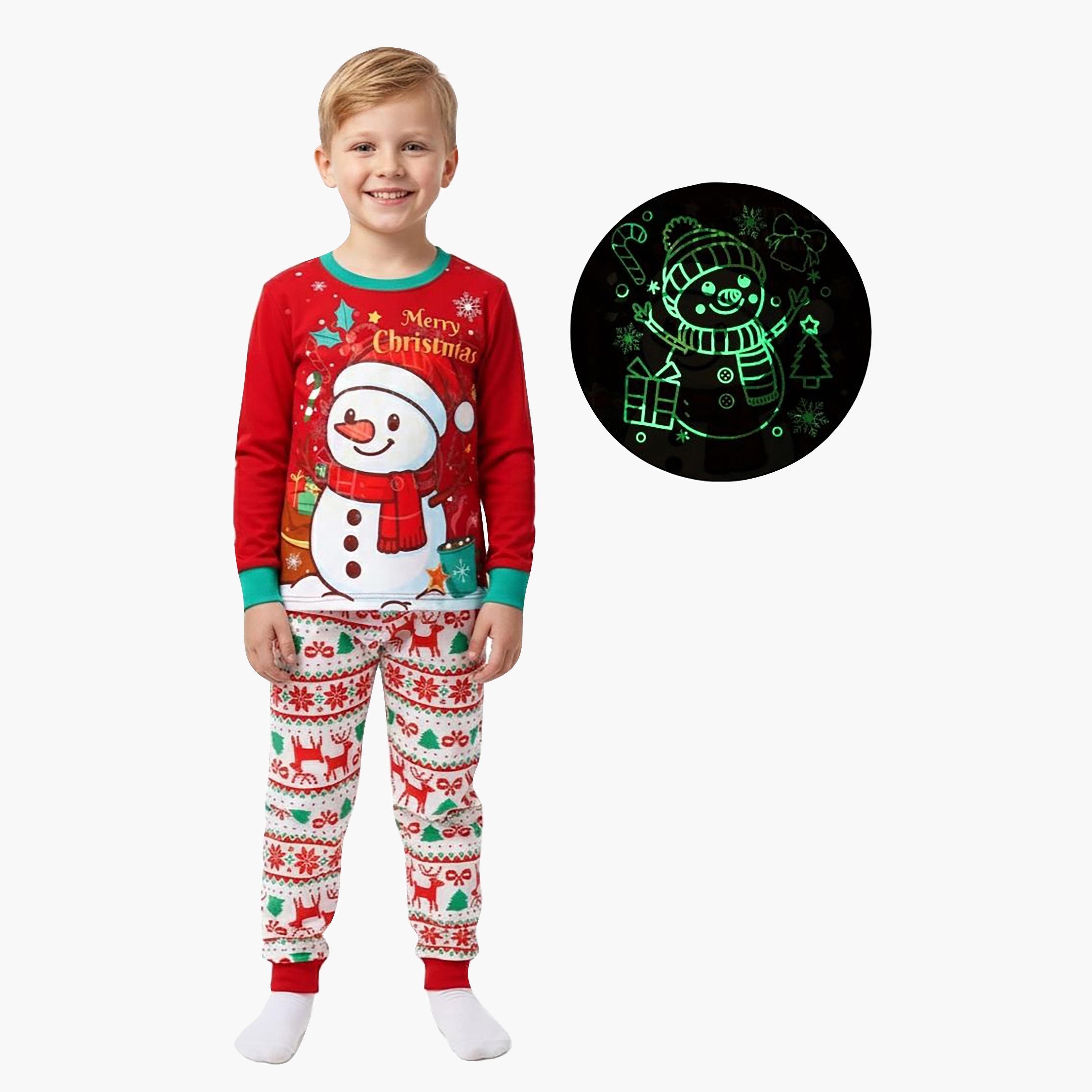 Babyqlo Snowman Glow Christmas T-Shirt & Pyjamas Set-baby-girls-clothing-nightwear-pyjamasets-image-1