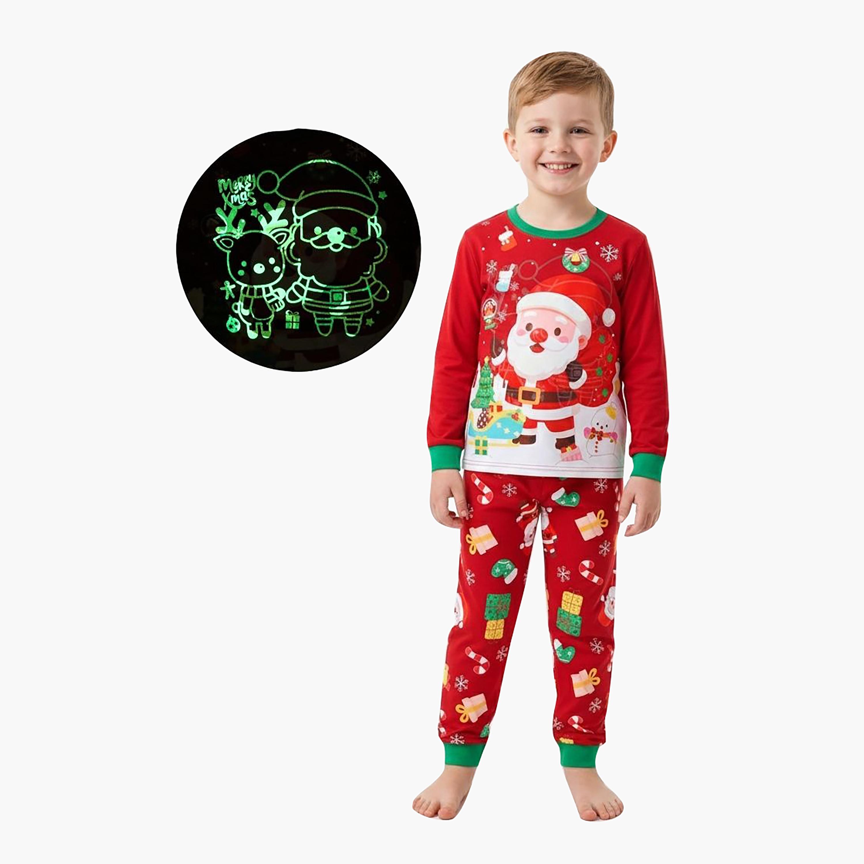 Babyqlo Santa Reindeer Glow Christmas T-Shirt & Pyjamas Set-baby-girls-clothing-nightwear-pyjamasets-image-1
