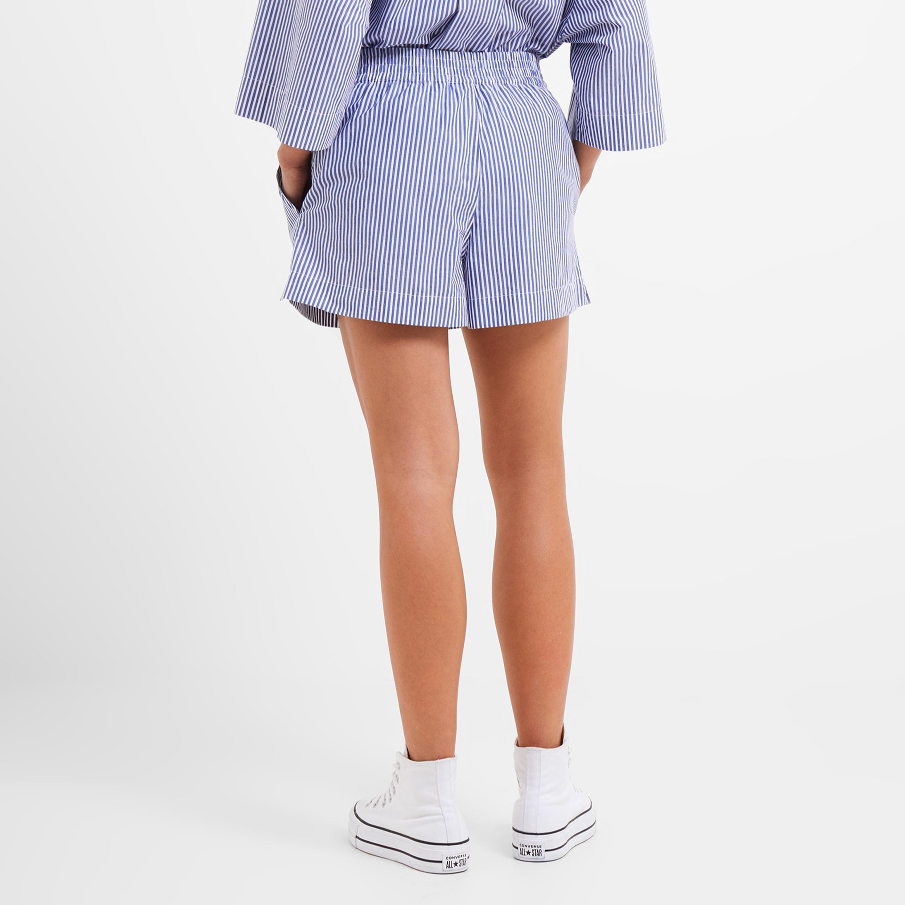 French Connection Blue Striped Cotton Cropped Women's Shorts-women-clothing-shorts-image-4