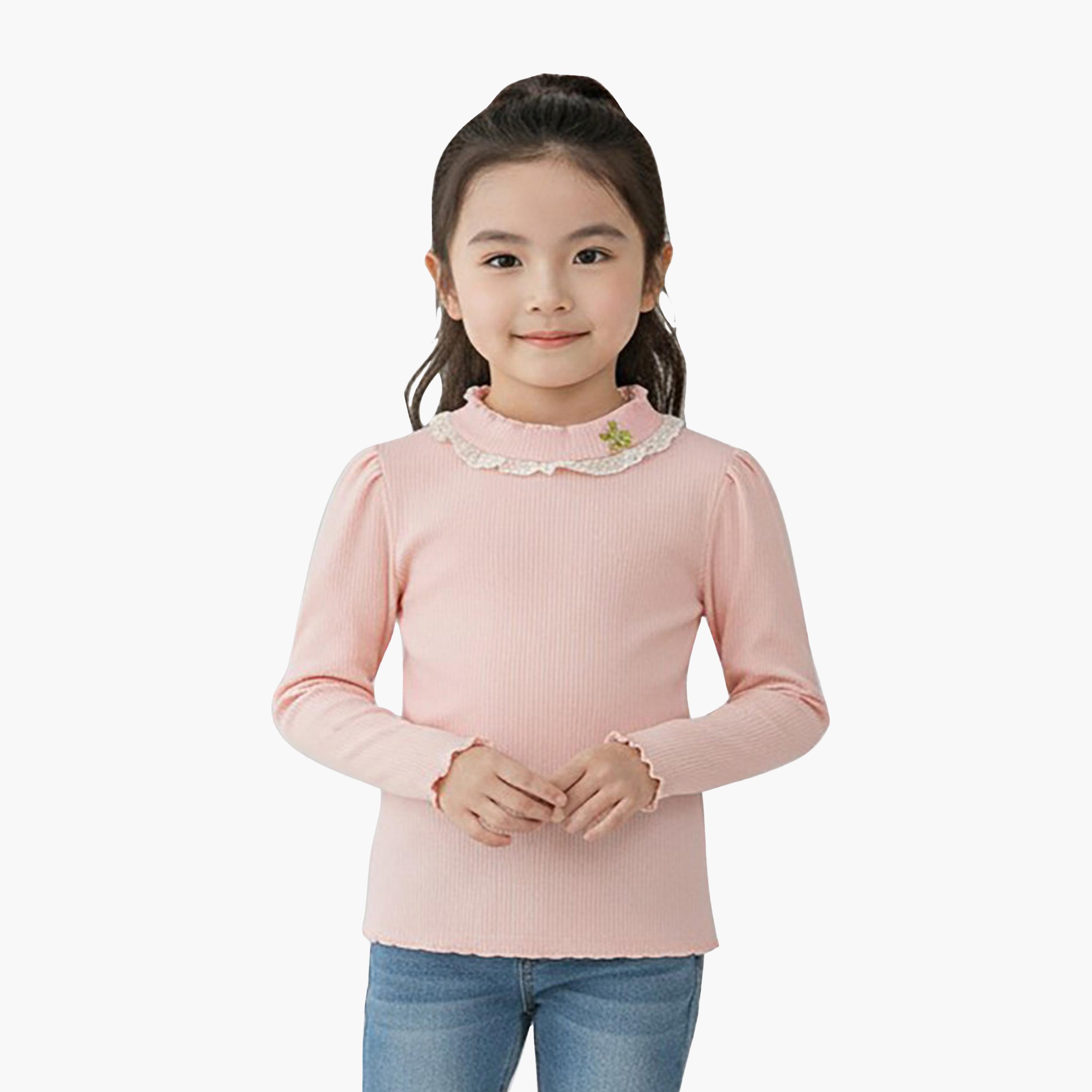 بلوزة شتوية مضلع بياقة دانتيل من بيبيكلو-girls-clothing-blousesandshirts-image-1