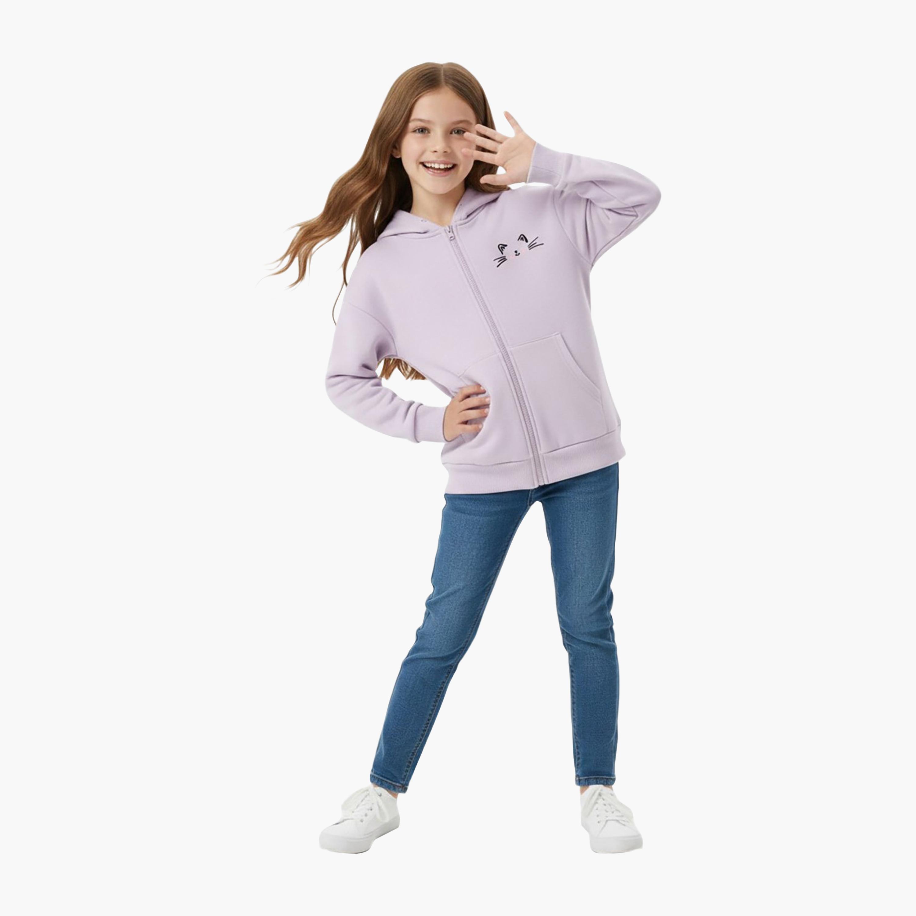جاكيت شتوي بقلنسوة وسحاب بطبعة وجه قطة من بيبيكلو-baby-girls-clothing-jacketsandcoats-image-1