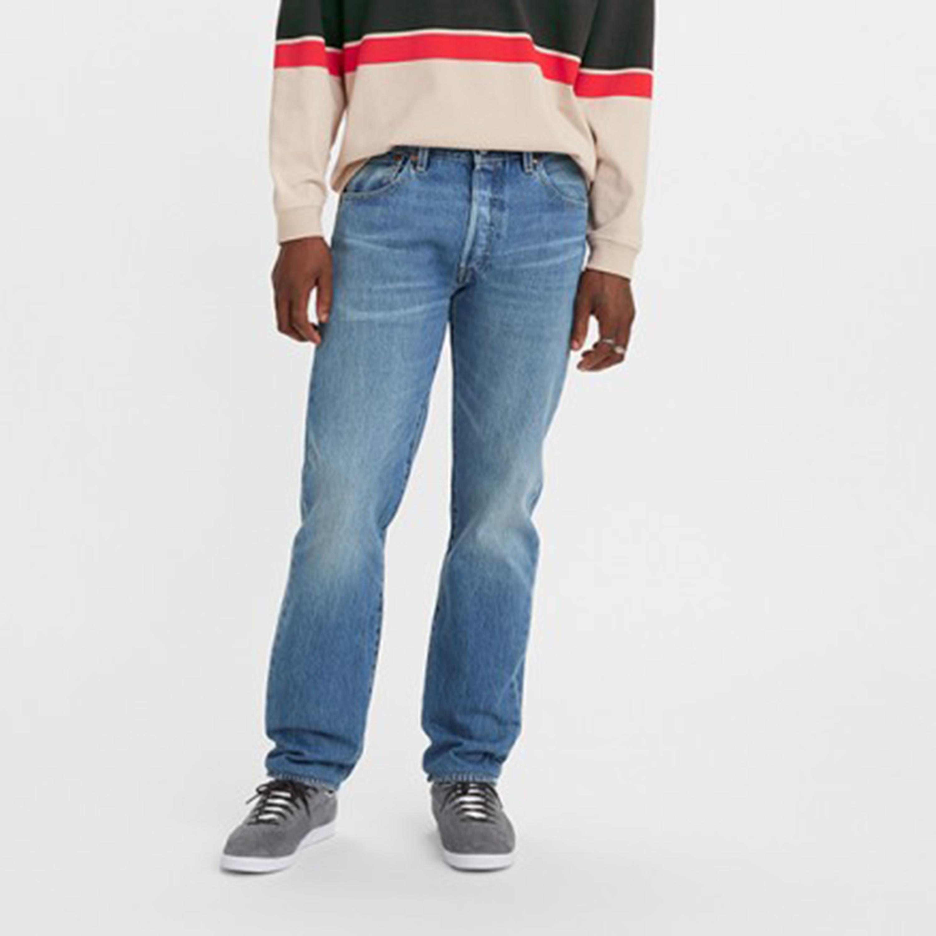 Levi's 501 Blue Straight Fit Mid-Rise Jeans-men-clothing-bottoms-jeans-image-1