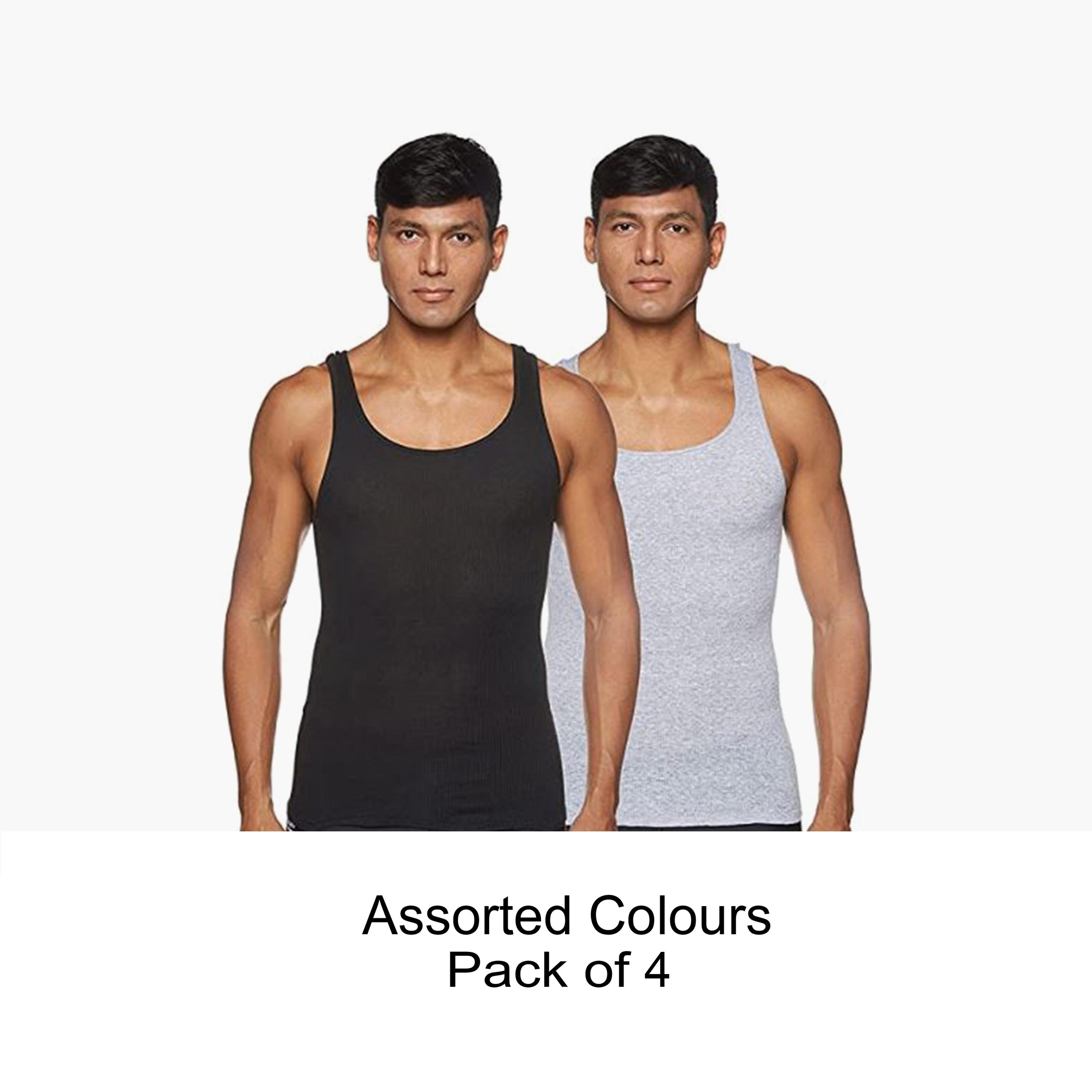 Hanes Assorted Pack of 4 Plain Men's Vest-men-clothing-innerwear-vests-image-1