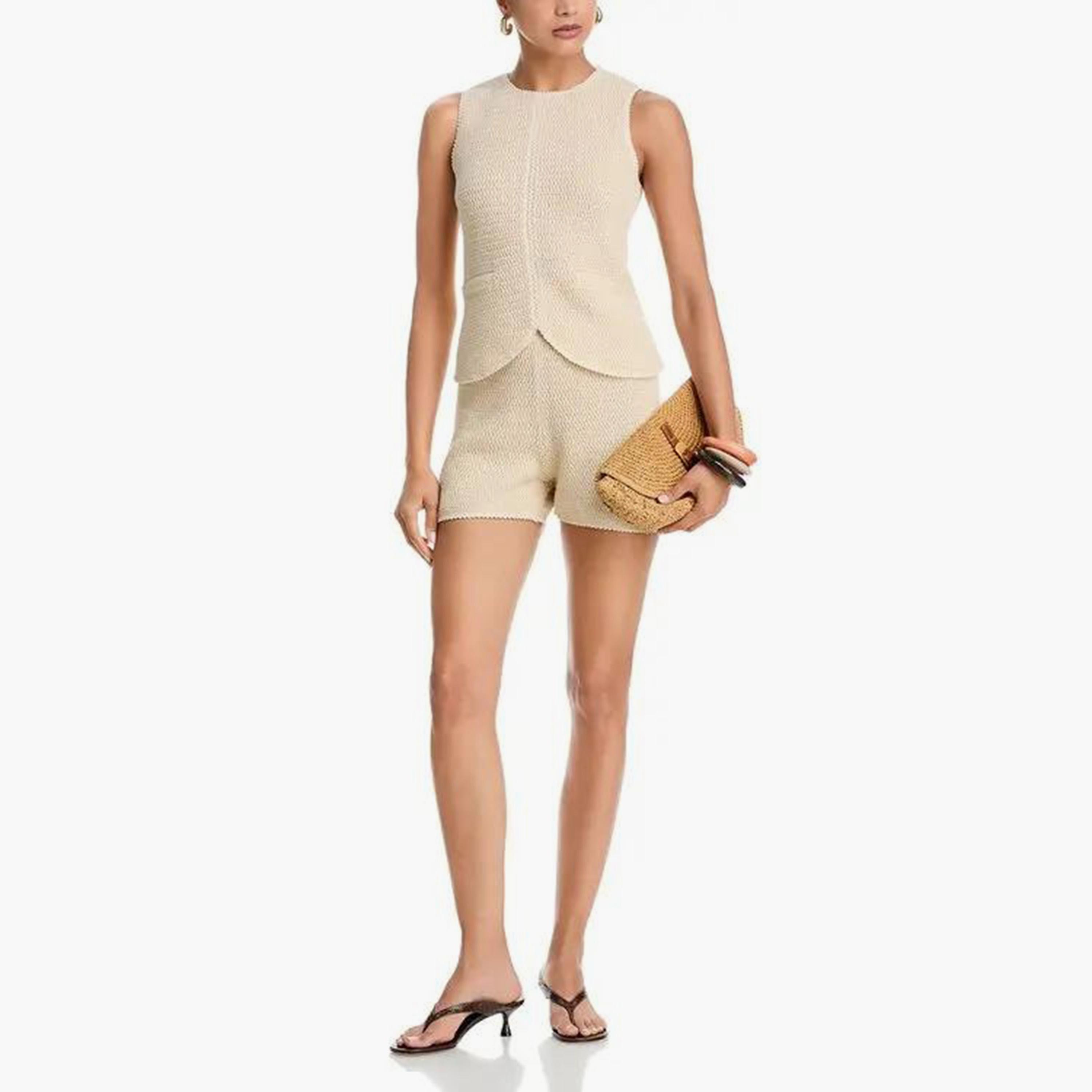 شورت نسائي قطن كروشيه بقماش بارز لون كريمي من فرينش كونكشن-women-clothing-bottoms-shorts-image-2
