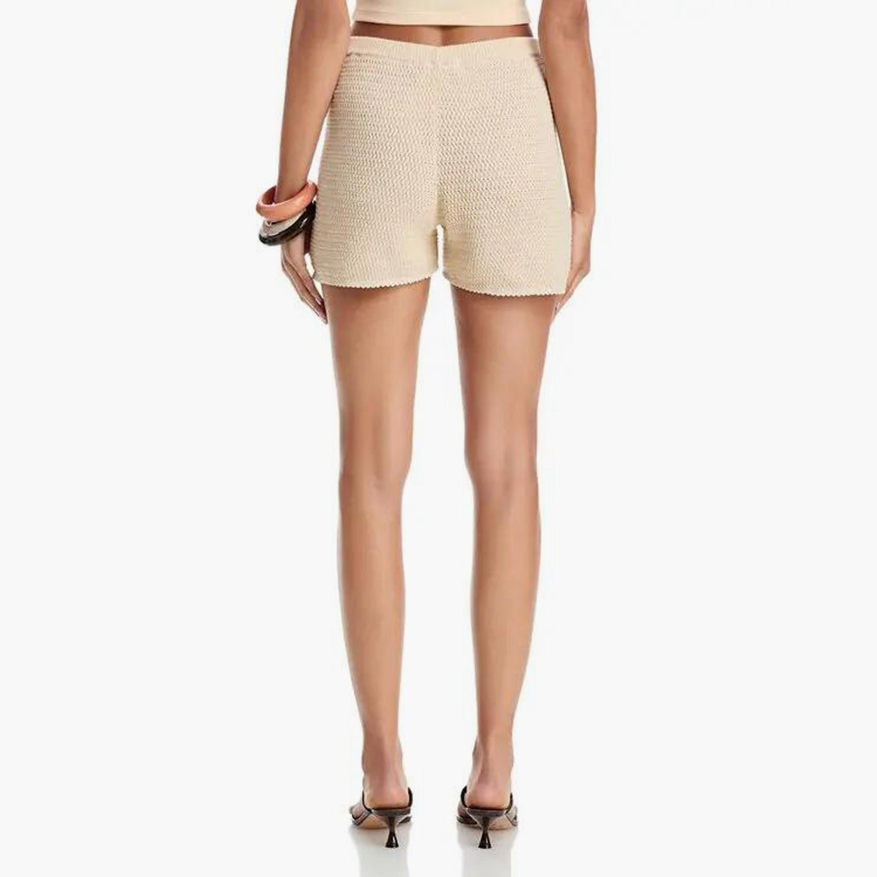 شورت نسائي قطن كروشيه بقماش بارز لون كريمي من فرينش كونكشن-women-clothing-bottoms-shorts-image-4