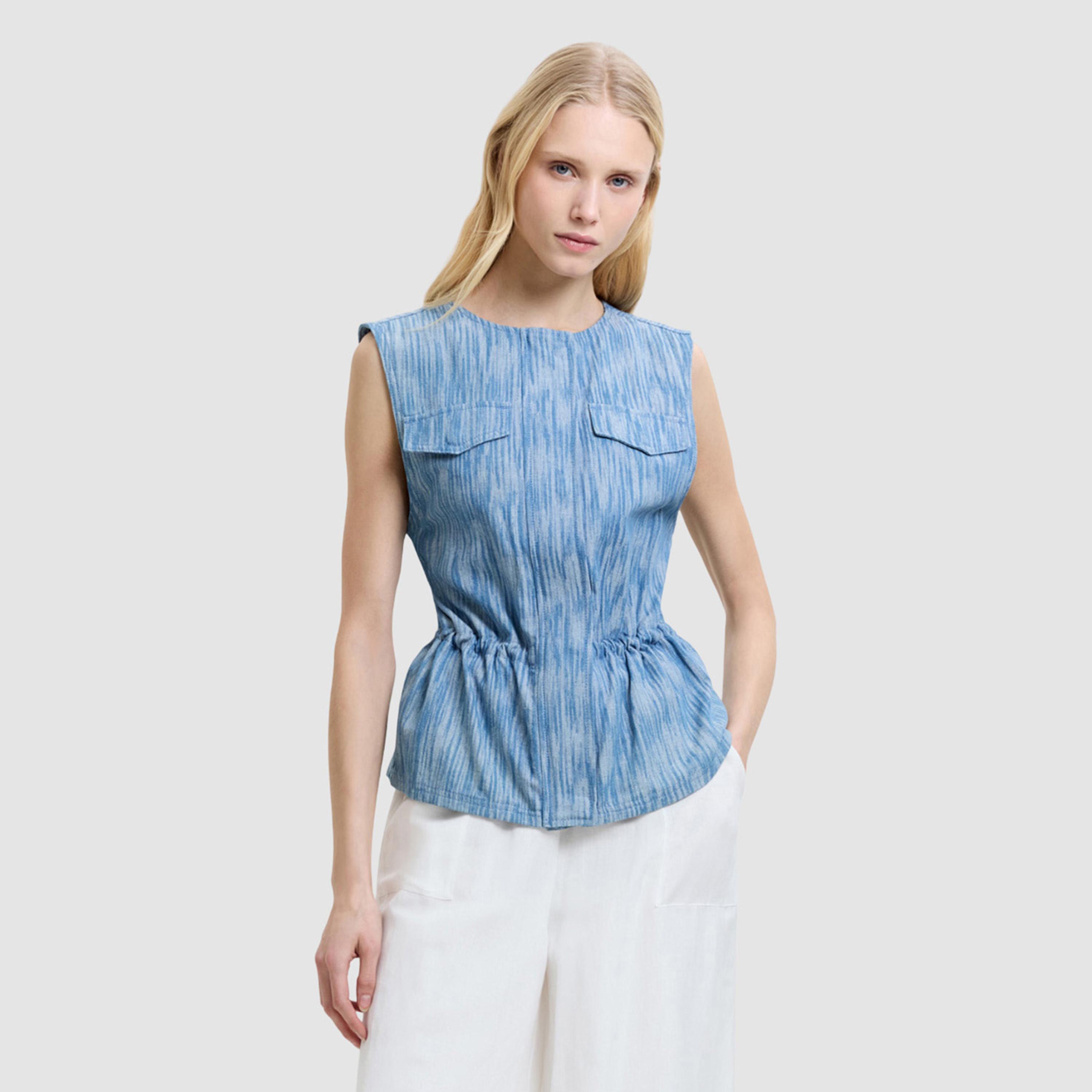 بلوزة نسائية بقماش بارز لون أزرق من فرينش كونكشن-women-clothing-shirtsandblouses-blouses-image-1