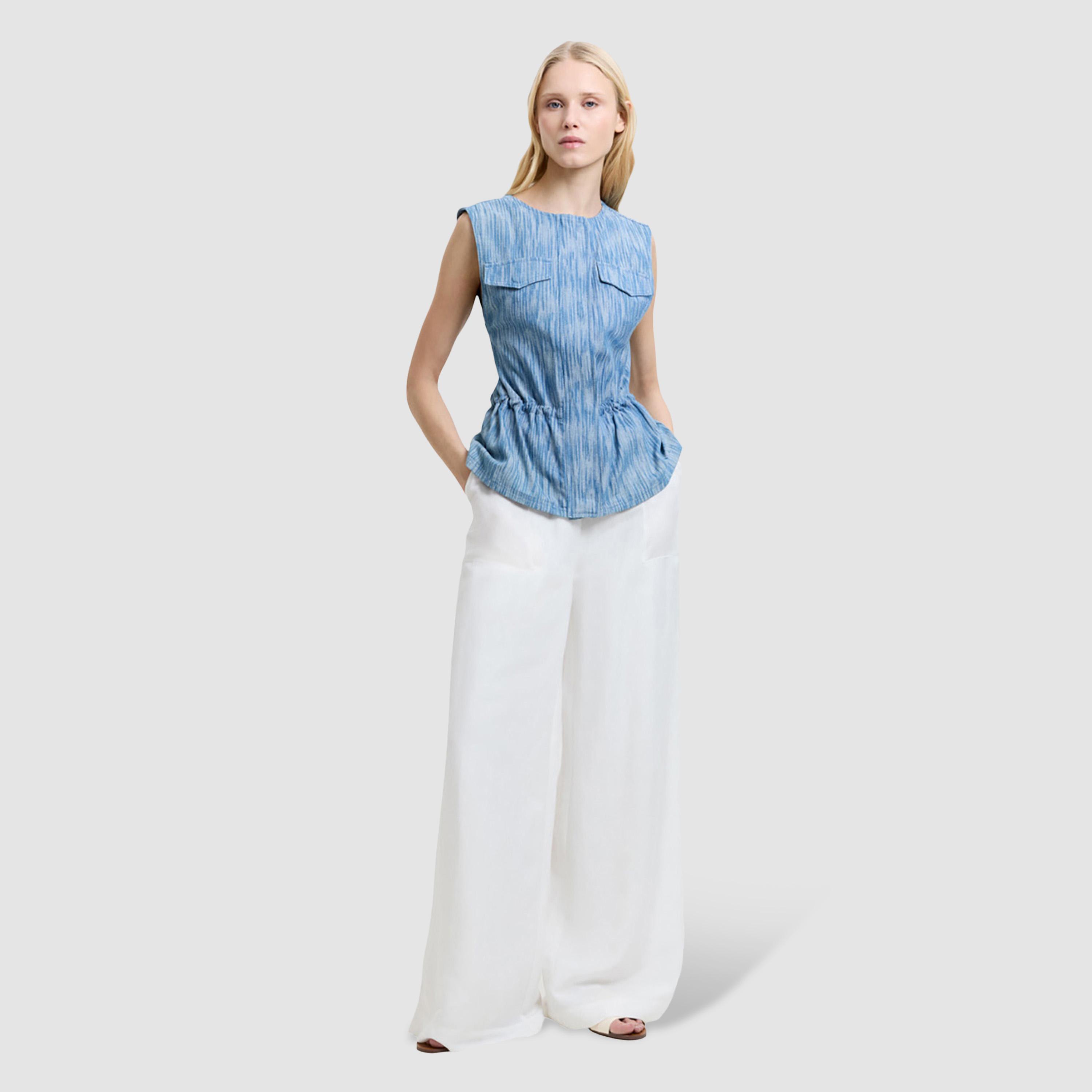 بلوزة نسائية بقماش بارز لون أزرق من فرينش كونكشن-women-clothing-shirtsandblouses-blouses-image-2