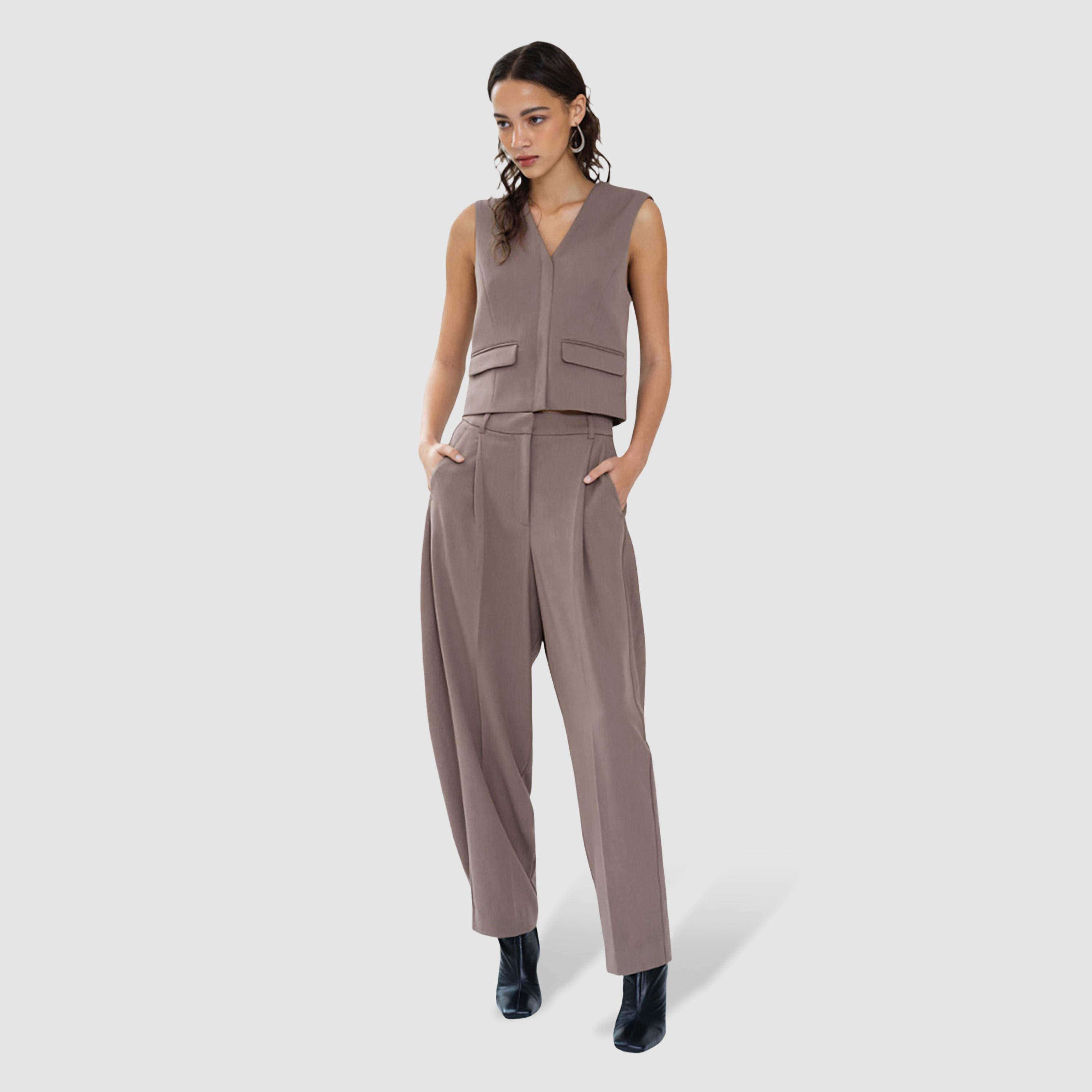 صديرية "واست كوت" نسائية لون بني من فرينش كونكشن-women-winterwear-coatsandjackets-waistcoats-image-2
