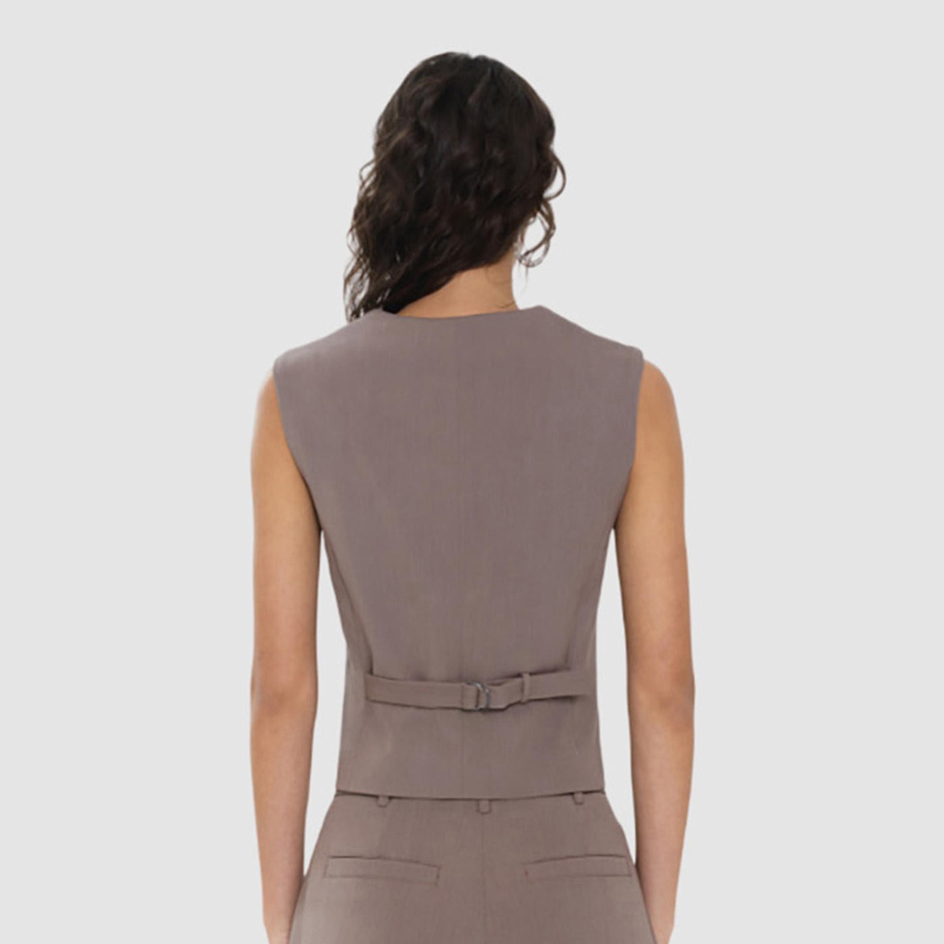 صديرية "واست كوت" نسائية لون بني من فرينش كونكشن-women-winterwear-coatsandjackets-waistcoats-image-3