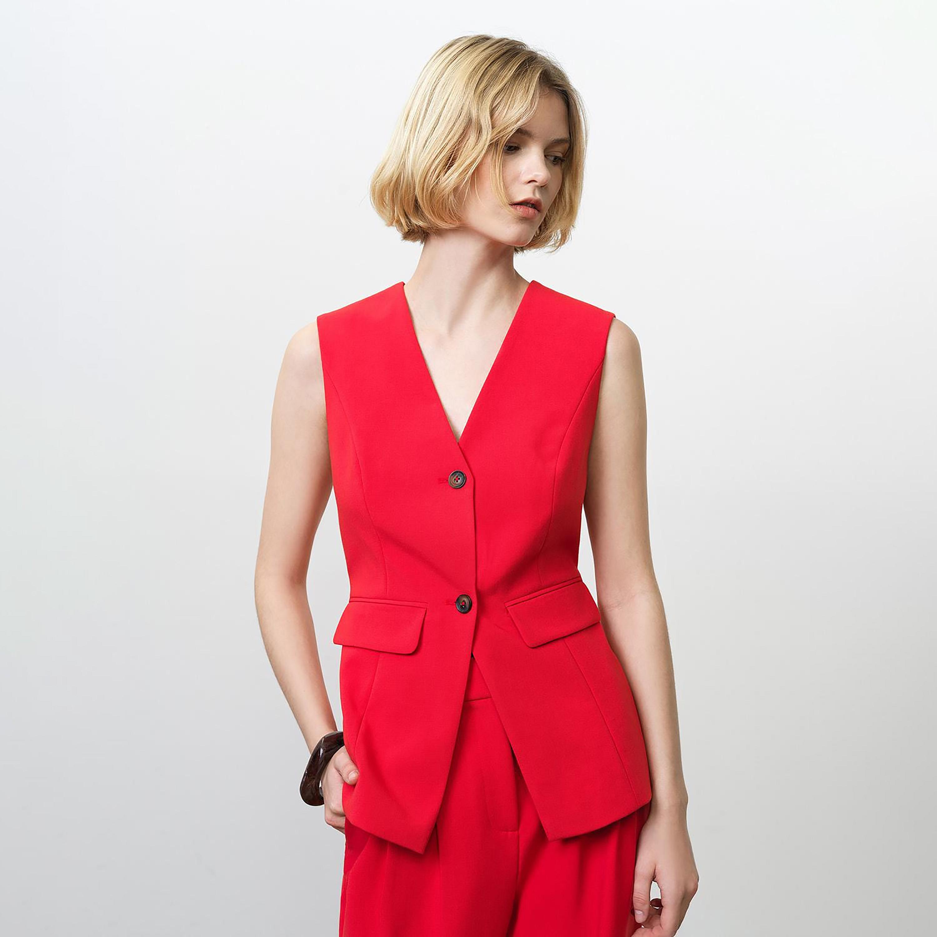 French Connection Red Women's Waistcoat-women-winterwear-coatsandjackets-waistcoats-image-1
