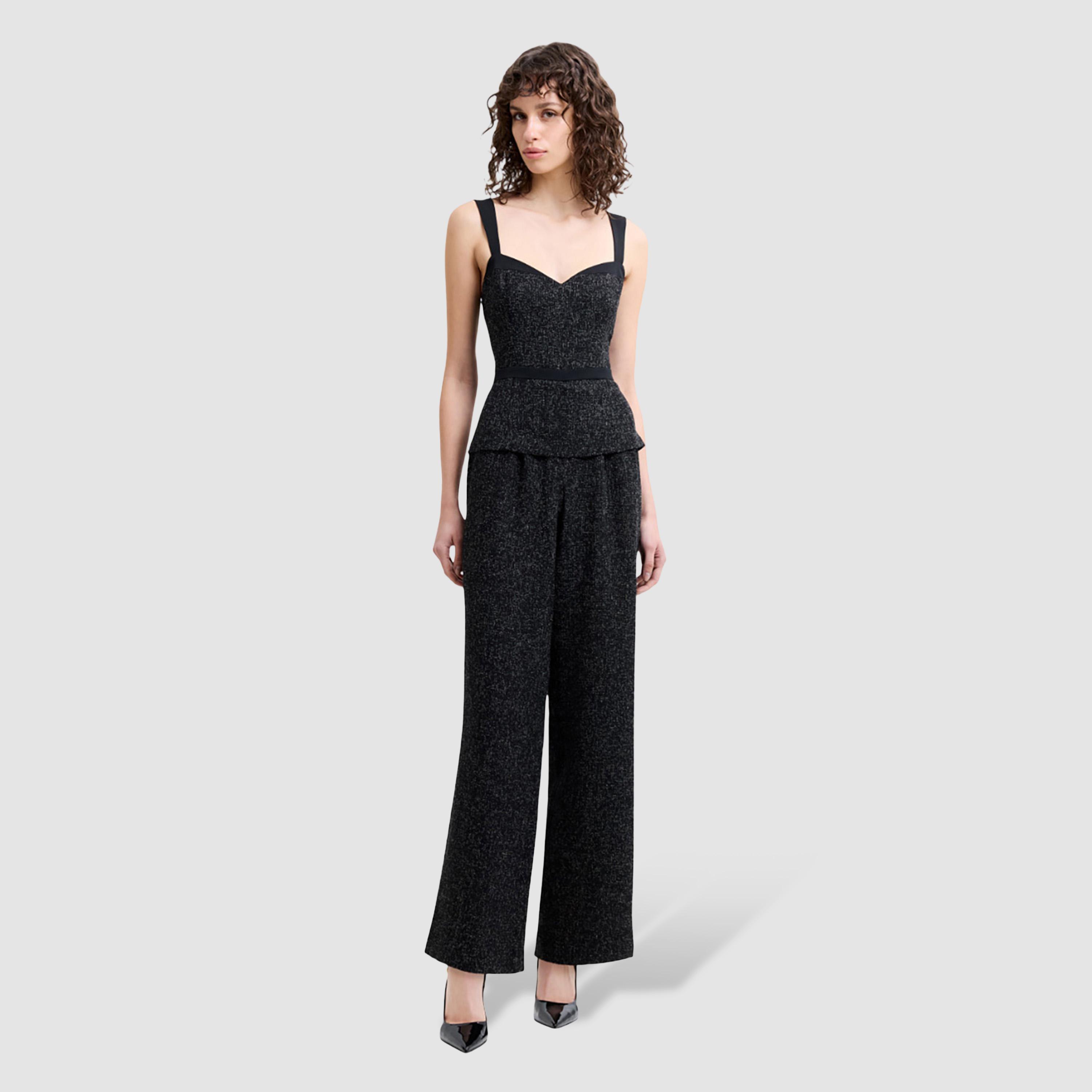 French Connection Black Textured Sweetheart Neck Women's Peplum Jumpsuit-women-clothing-jumpsuits-image-1