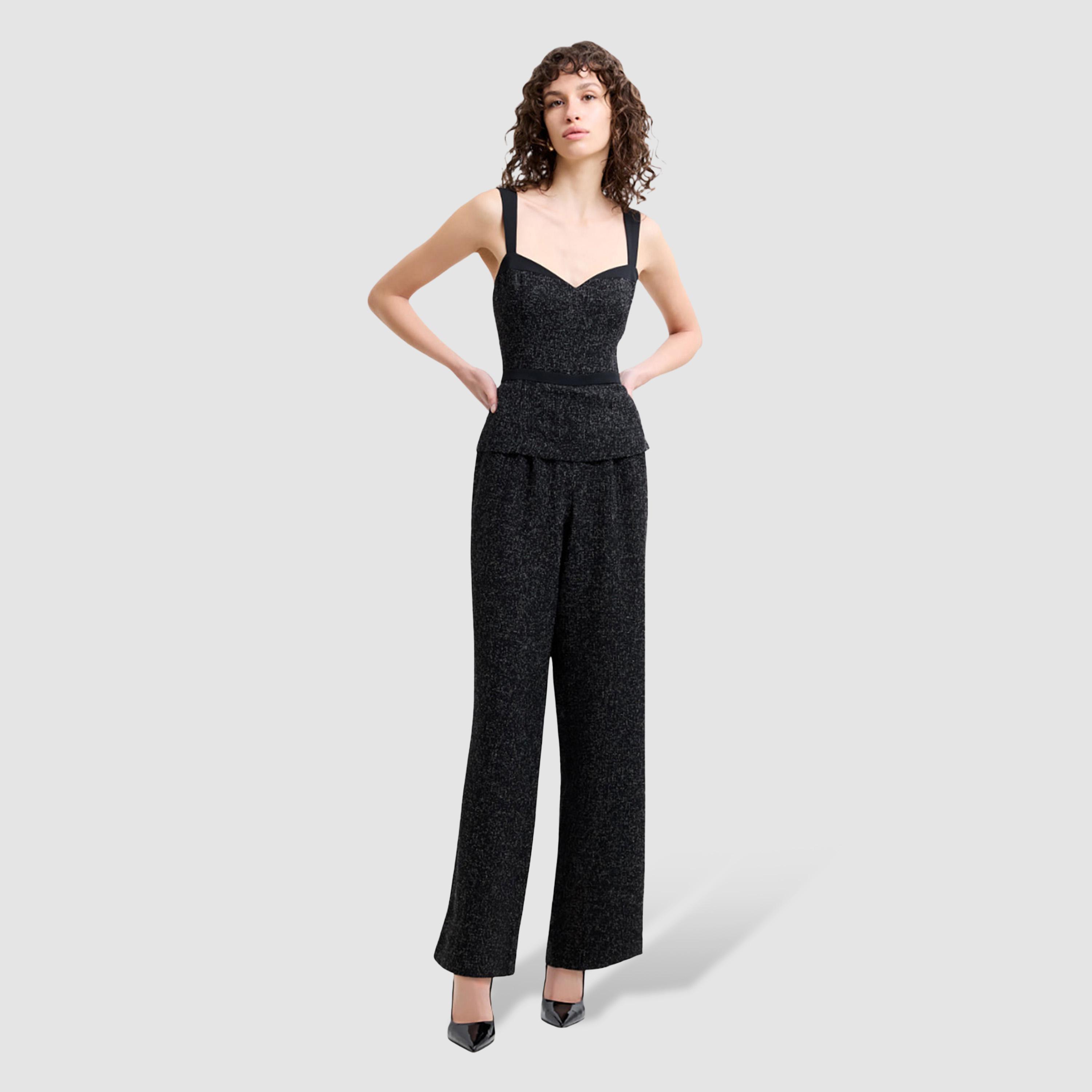 French Connection Black Textured Sweetheart Neck Women's Peplum Jumpsuit-women-clothing-jumpsuits-image-2