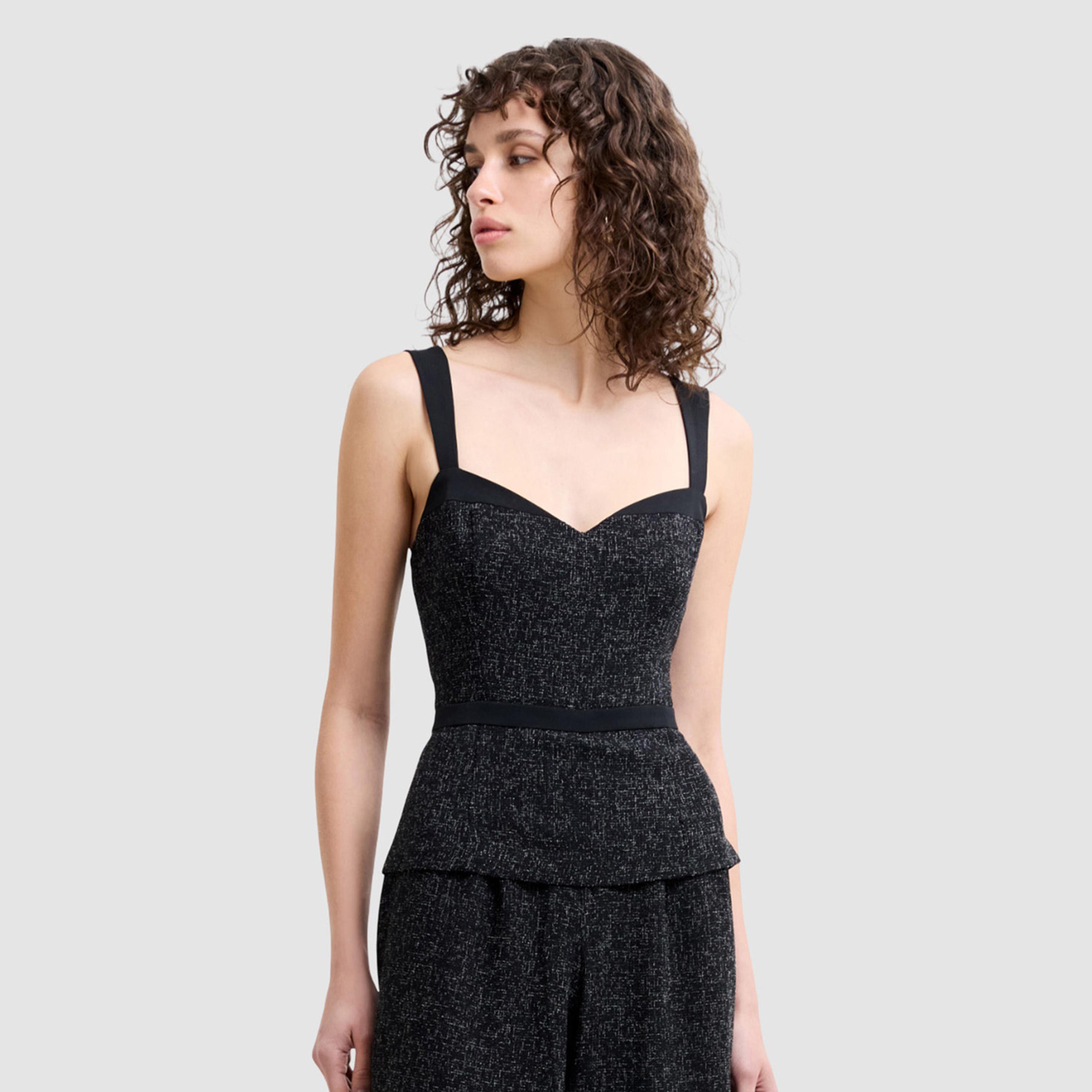 French Connection Black Textured Sweetheart Neck Women's Peplum Jumpsuit-women-clothing-jumpsuits-image-5