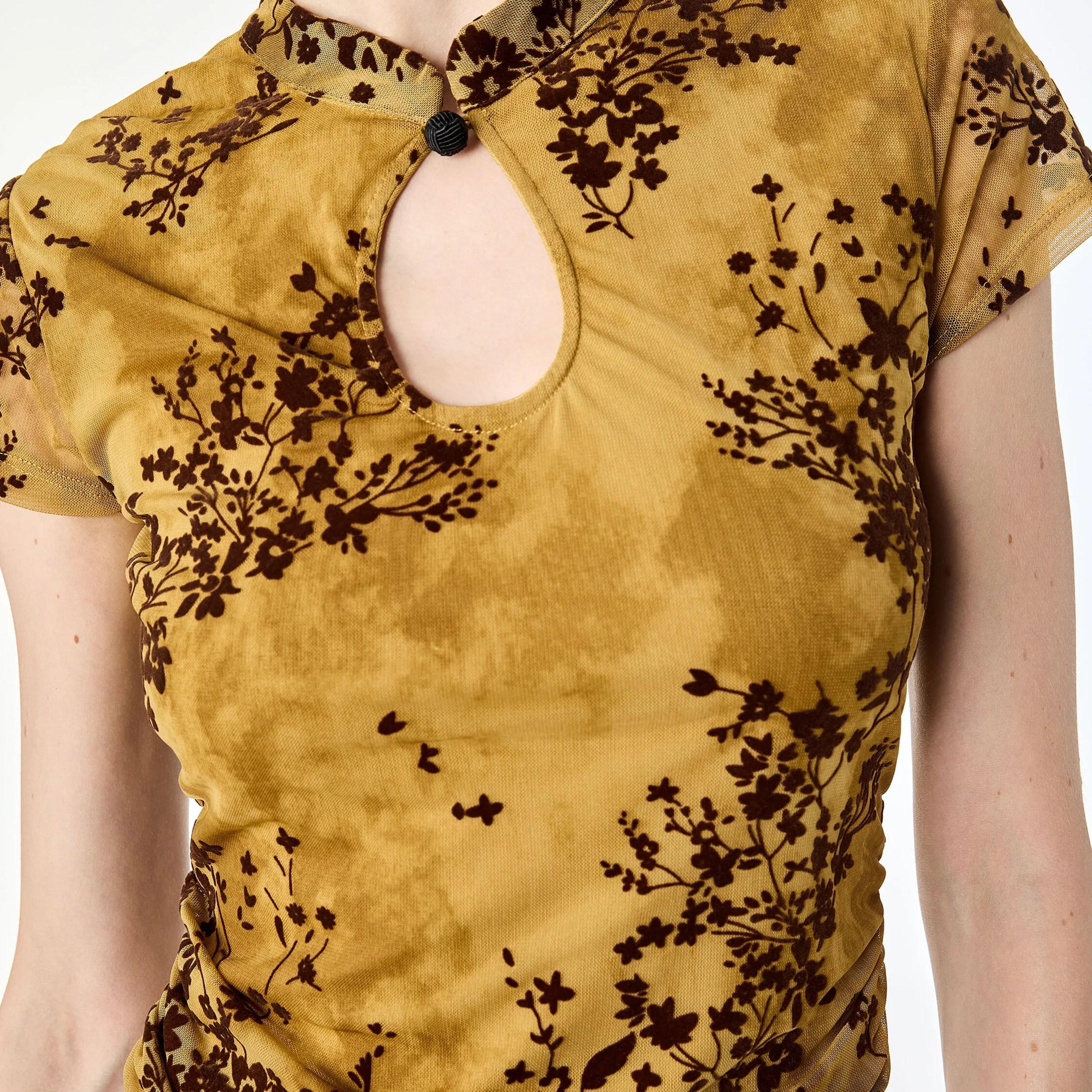 KOTON Gold Floral Mandarin Collar Women's Top-women-clothing-shirtsandblouses-blouses-image-6