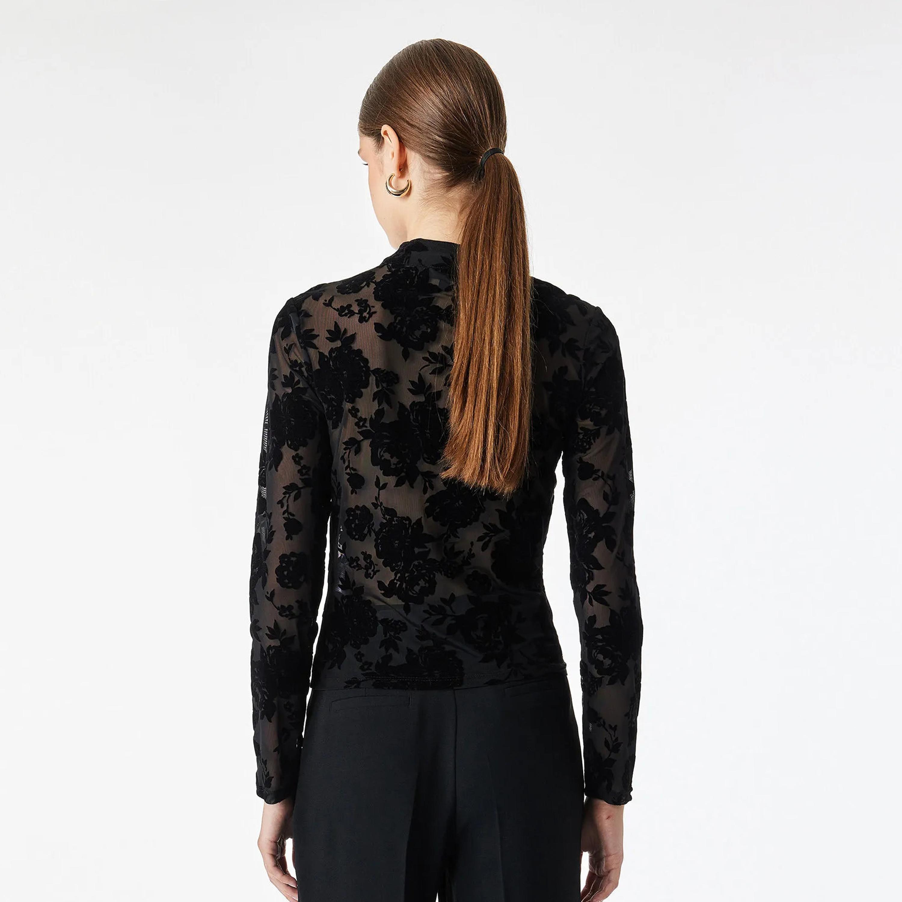 KOTON Black Floral Mandarin Collar Women's Top-women-clothing-shirtsandblouses-blouses-image-4