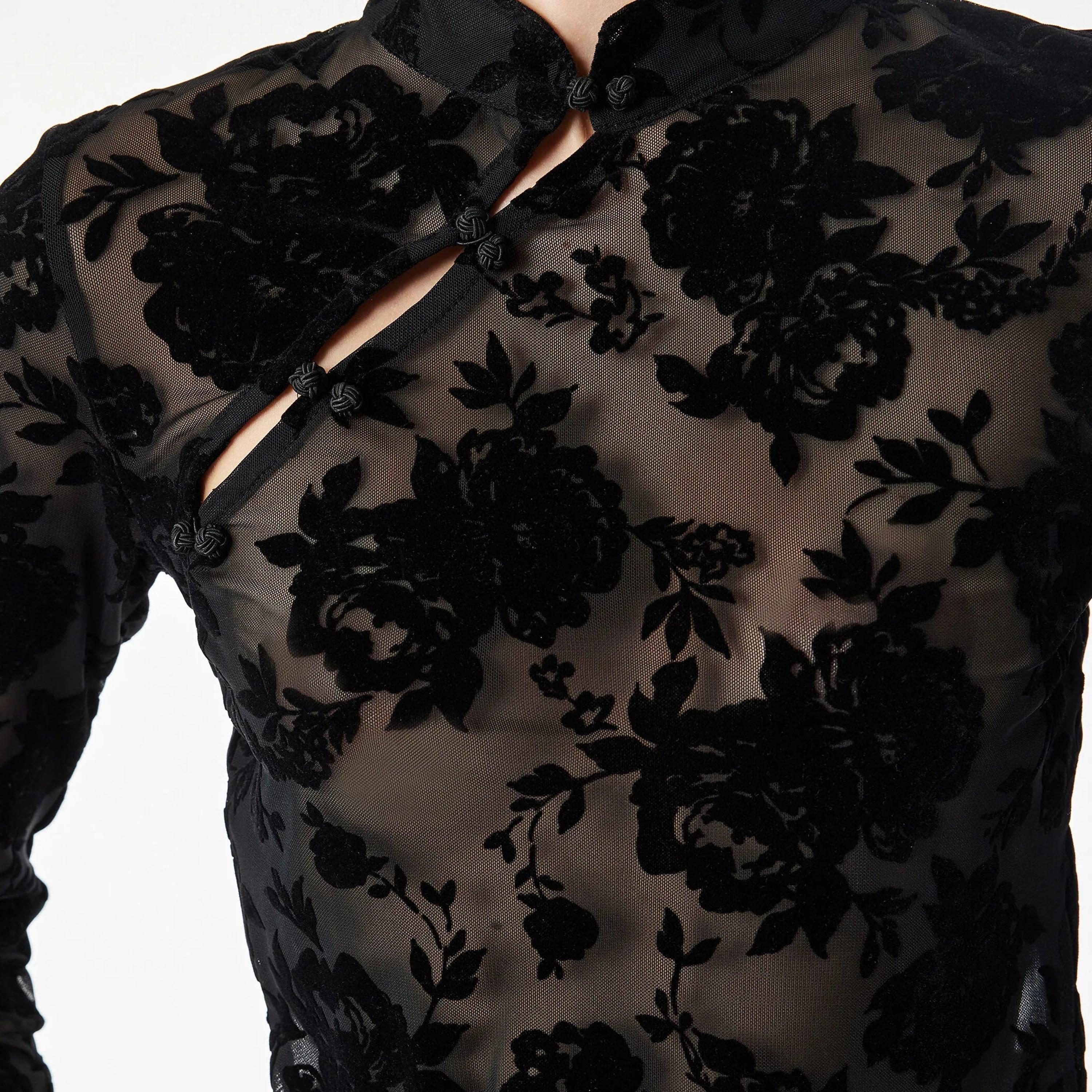 KOTON Black Floral Mandarin Collar Women's Top-women-clothing-shirtsandblouses-blouses-image-6