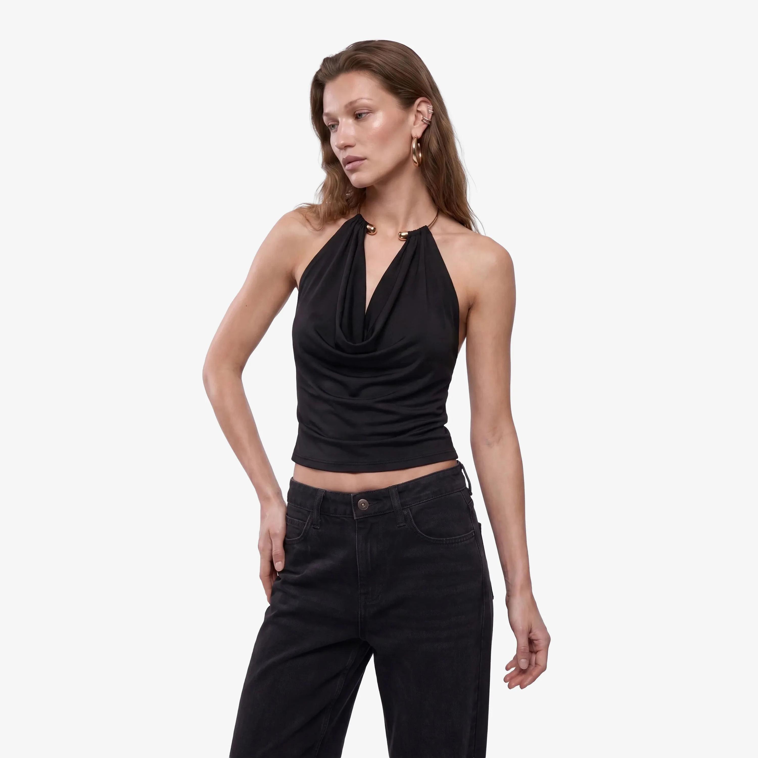KOTON Black Cowl Neck Women's Top-women-clothing-shirtsandblouses-blouses-image-1