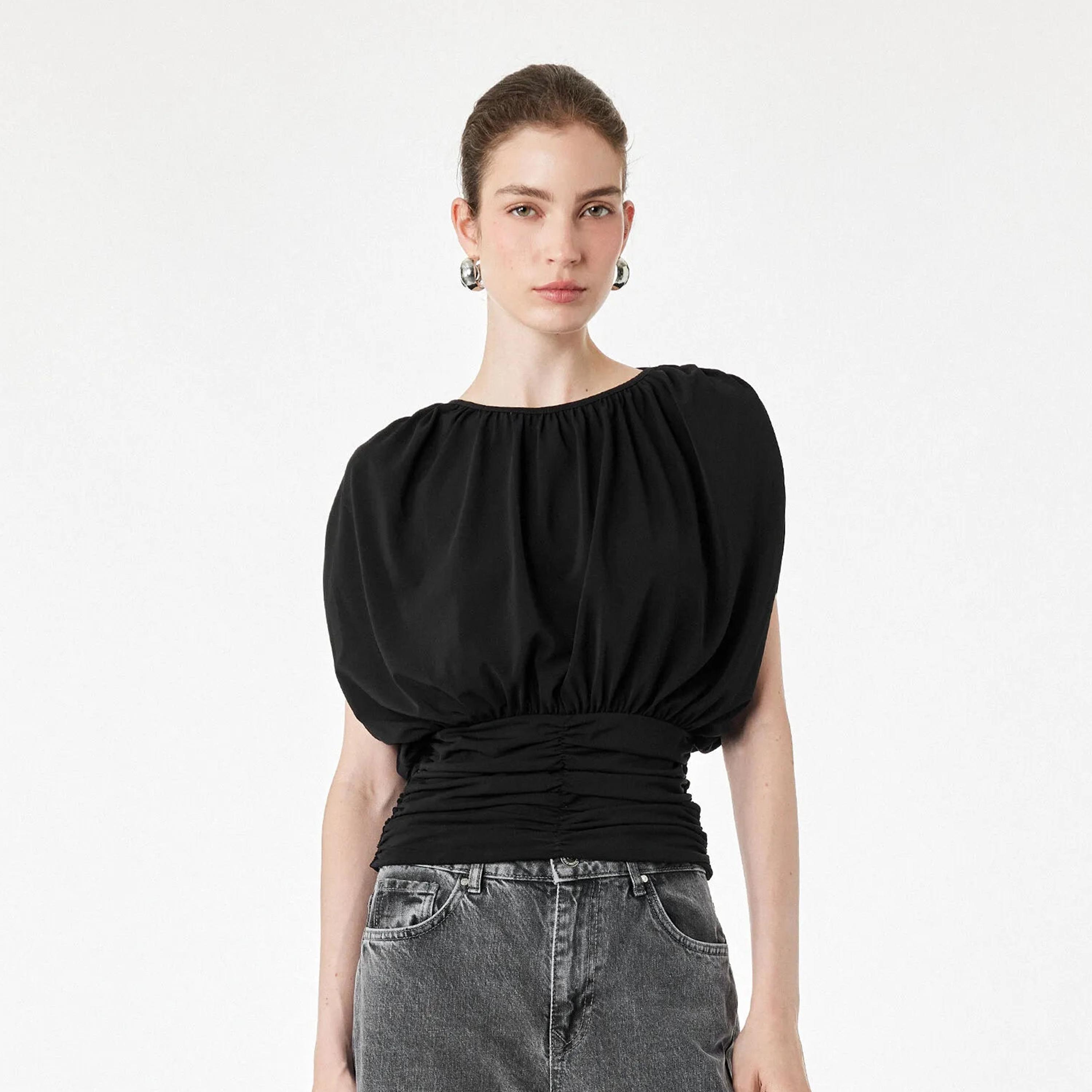 KOTON Black Ruched Women's Top-women-clothing-shirtsandblouses-blouses-image-1