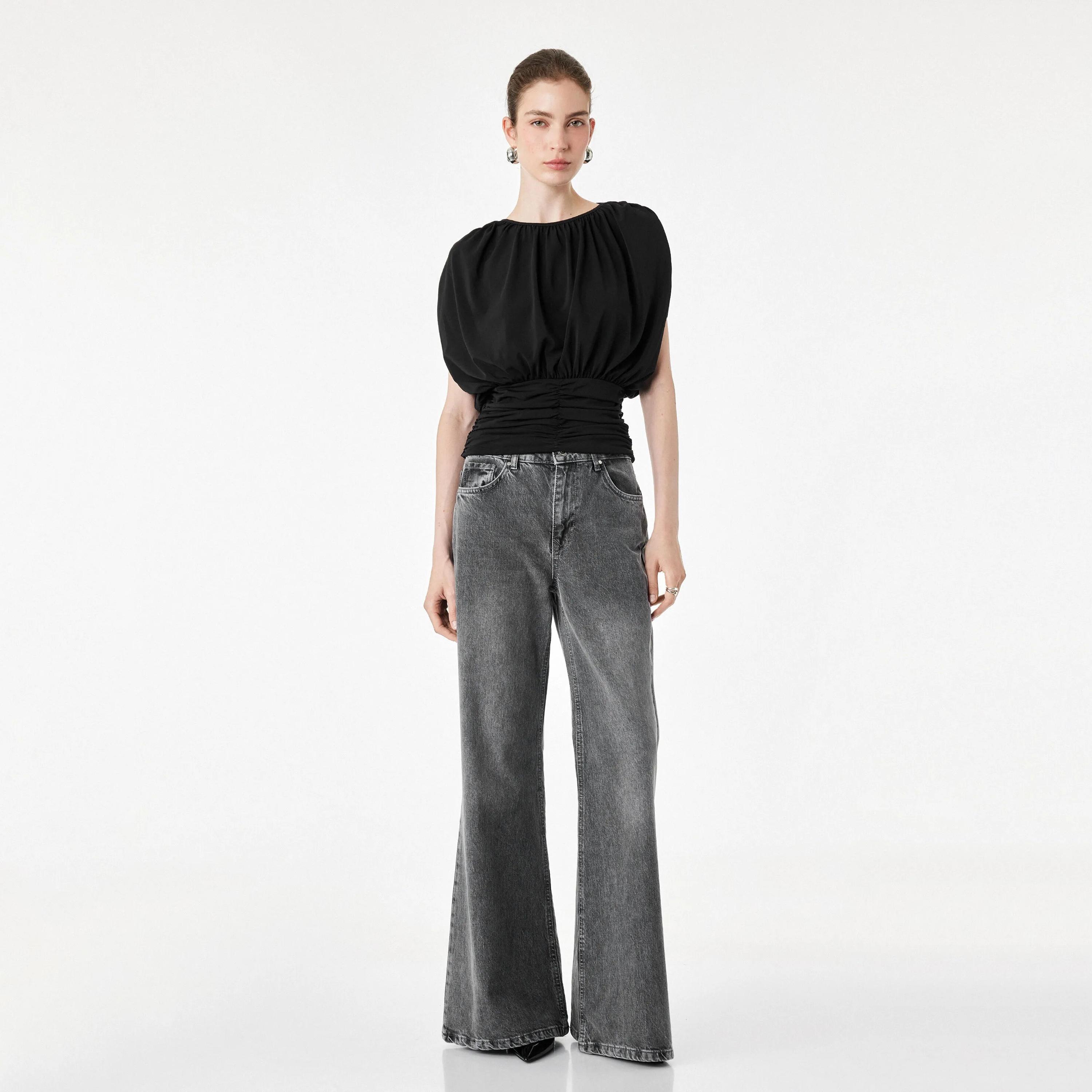 KOTON Black Ruched Women's Top-women-clothing-shirtsandblouses-blouses-image-2