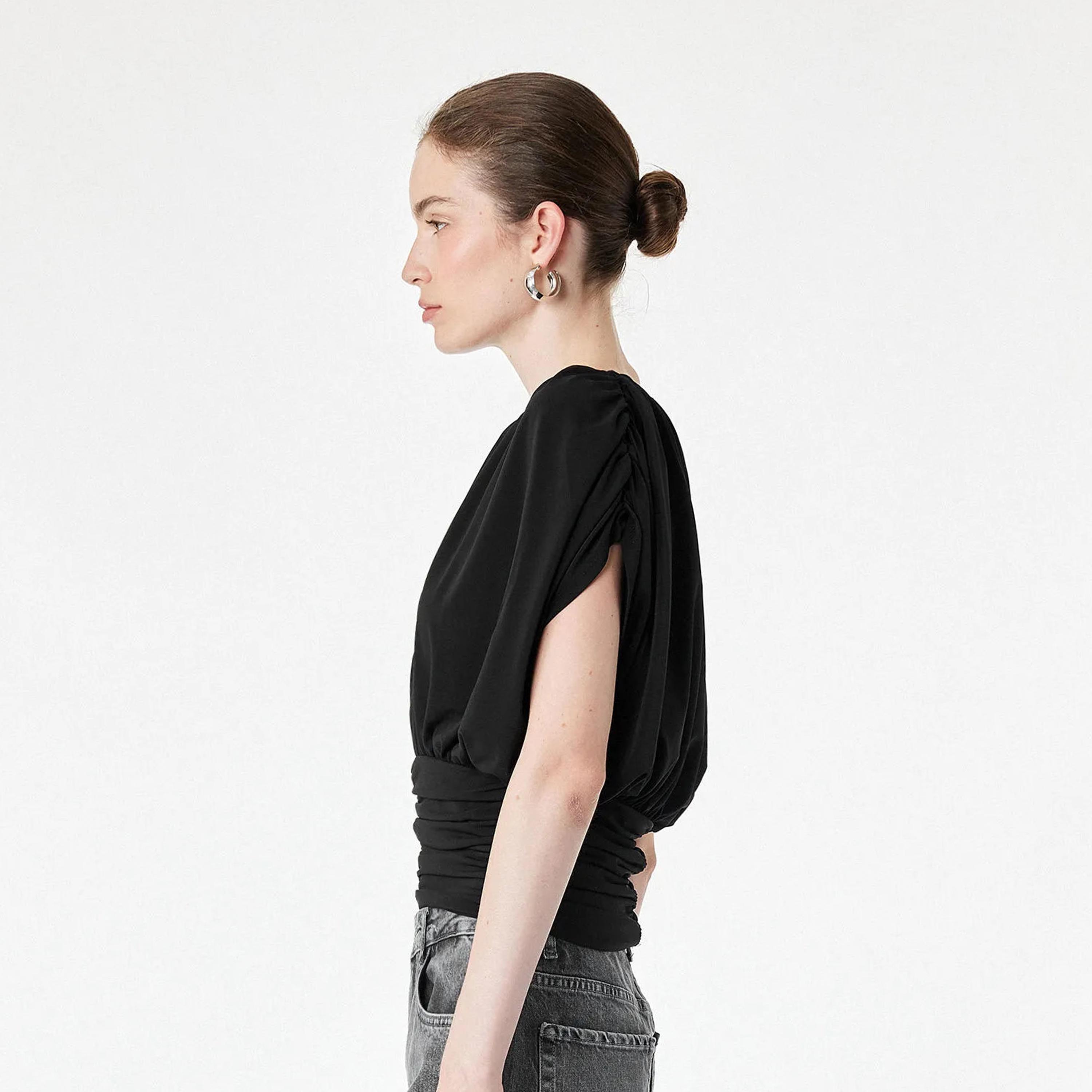 KOTON Black Ruched Women's Top-women-clothing-shirtsandblouses-blouses-image-3