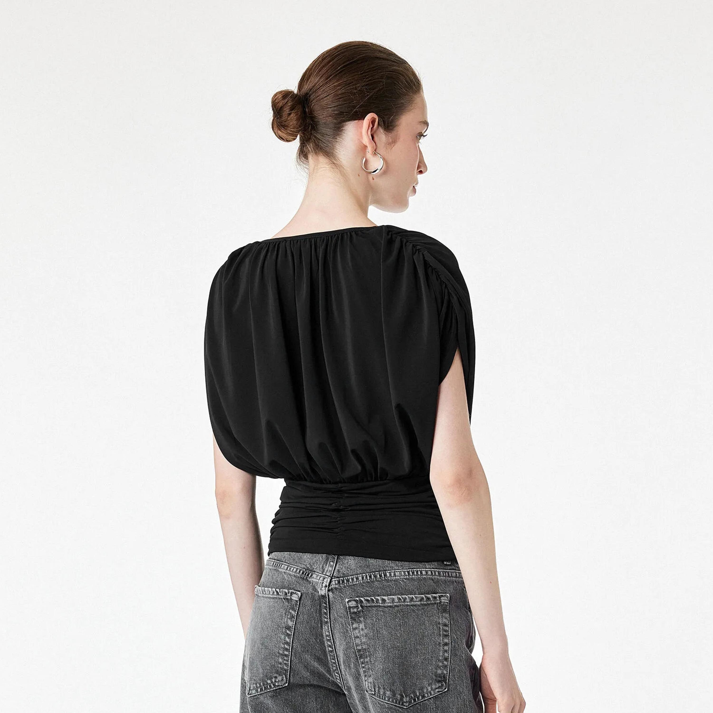 KOTON Black Ruched Women's Top-women-clothing-shirtsandblouses-blouses-image-4