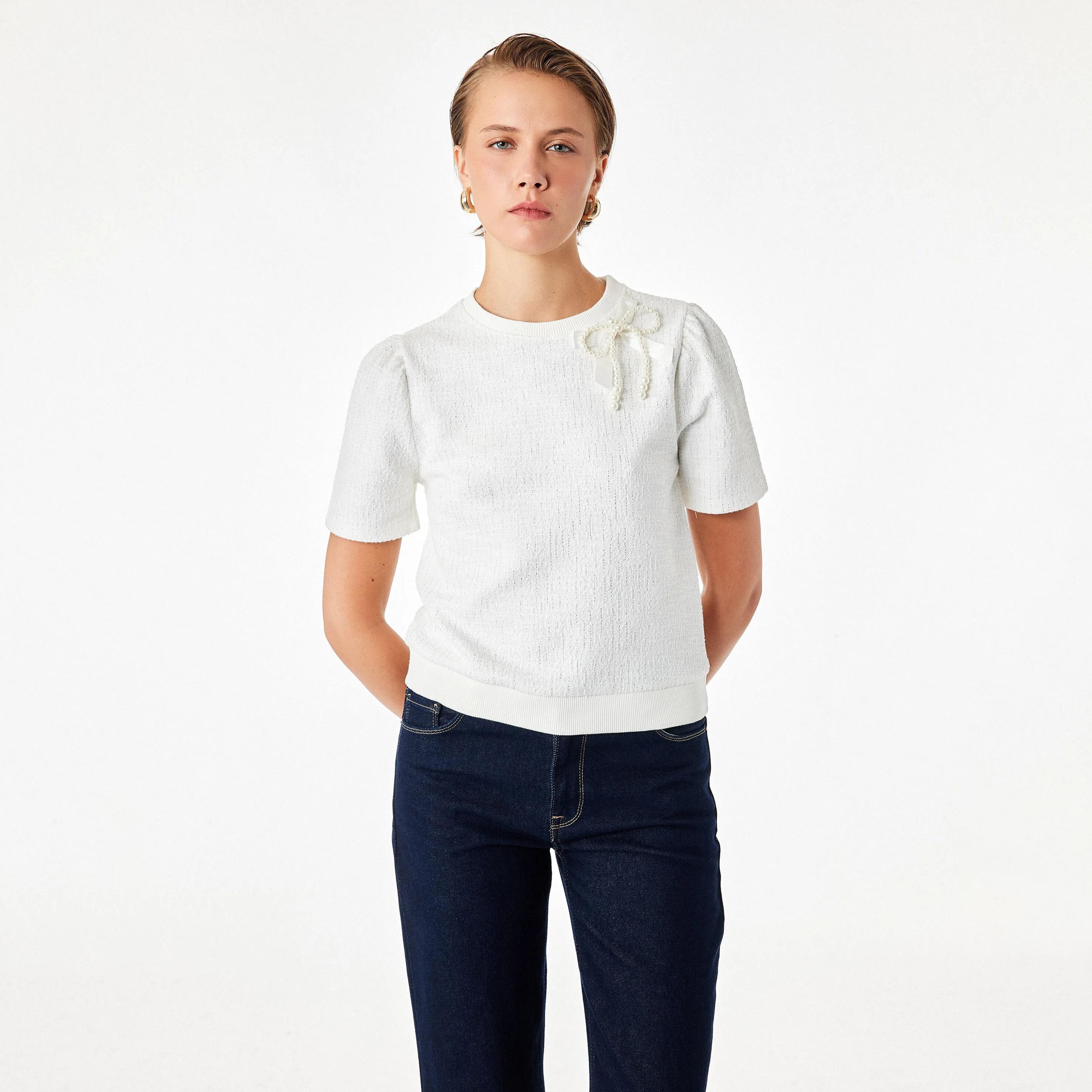KOTON White Textured Puff Sleeves Women's Top-women-clothing-shirtsandblouses-blouses-image-1