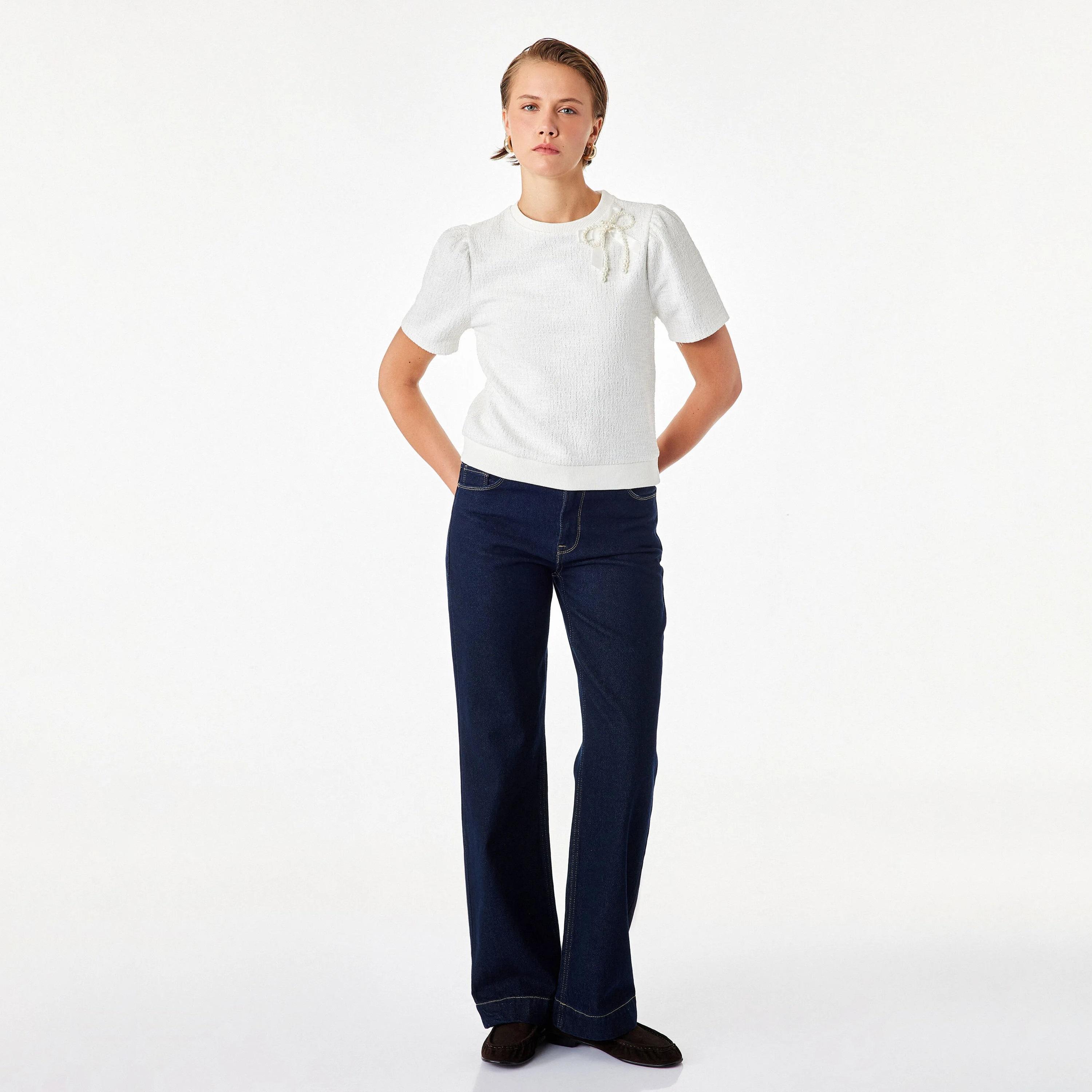 KOTON White Textured Puff Sleeves Women's Top-women-clothing-shirtsandblouses-blouses-image-2