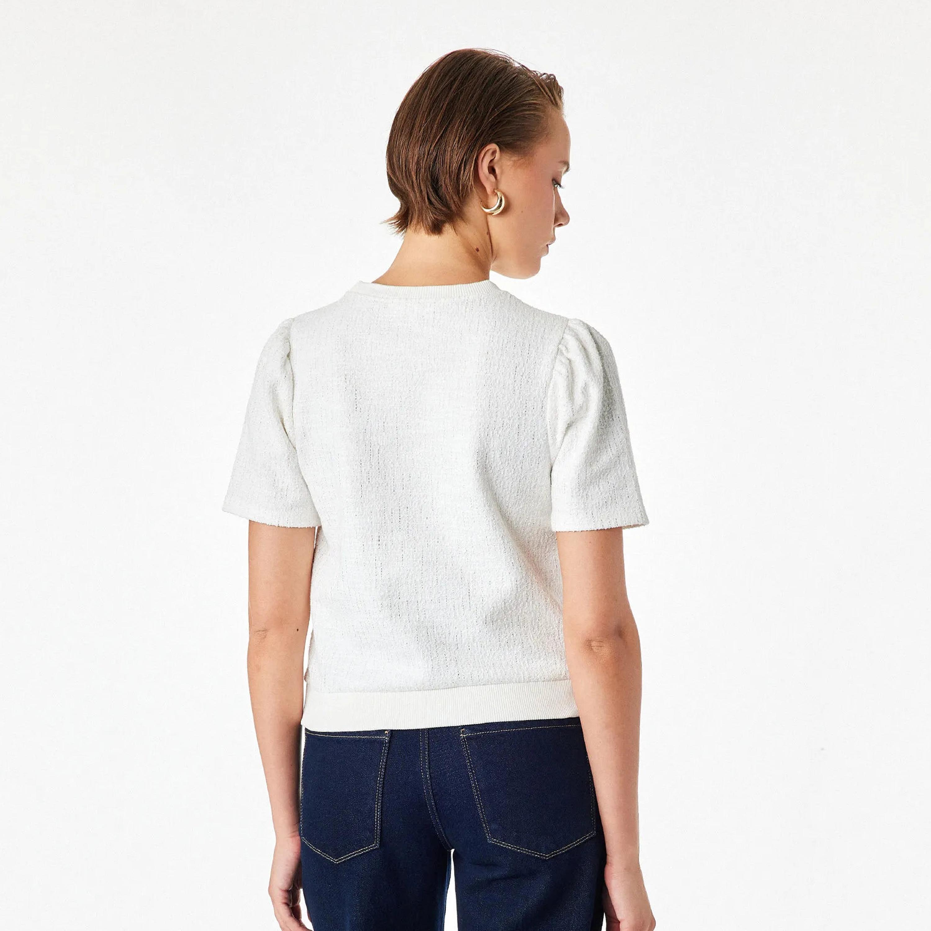 KOTON White Textured Puff Sleeves Women's Top-women-clothing-shirtsandblouses-blouses-image-4