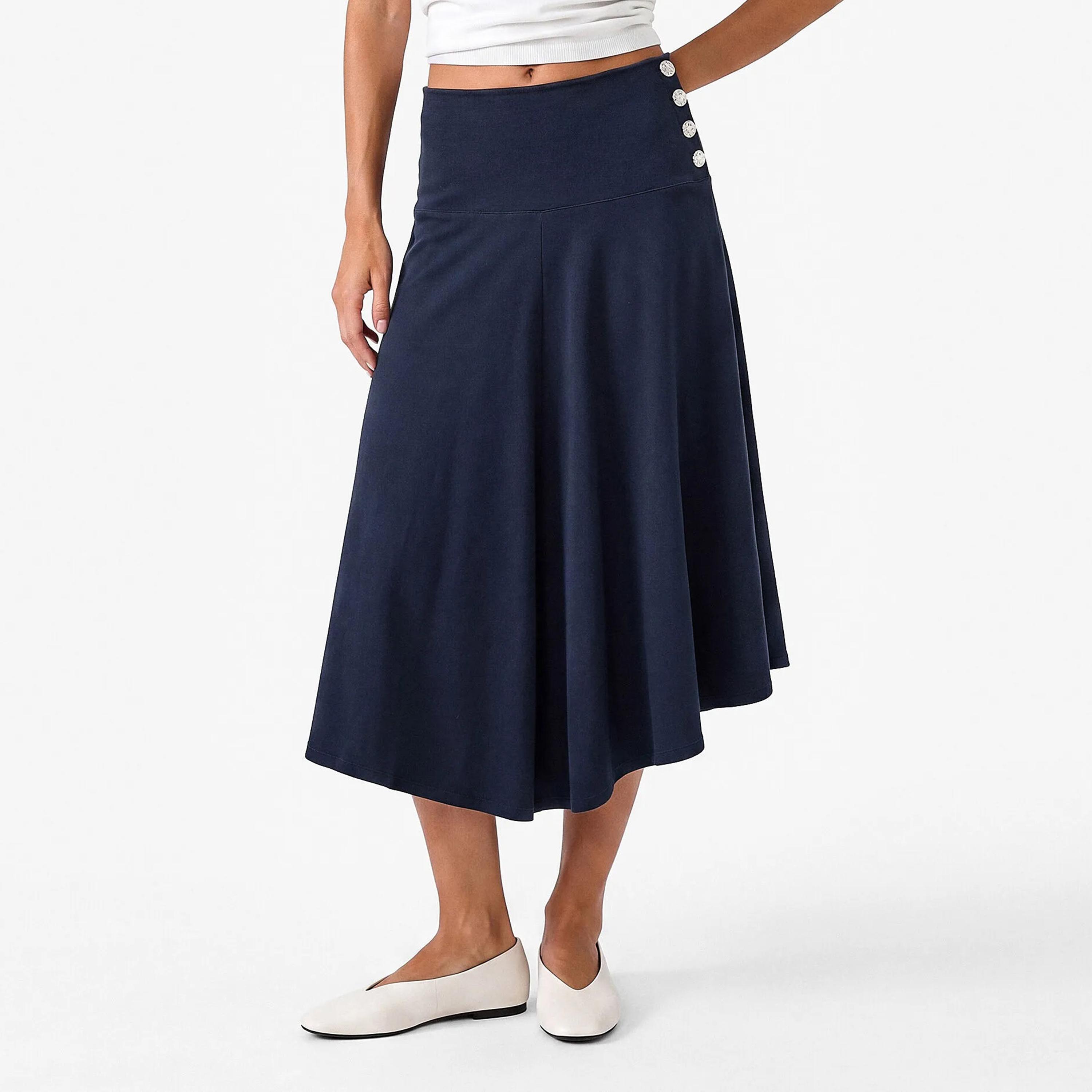 تنورة ميدي حريمي بقصة A قماش قطن باللون الكحلي من كوتون-women-clothing-skirts-image-1